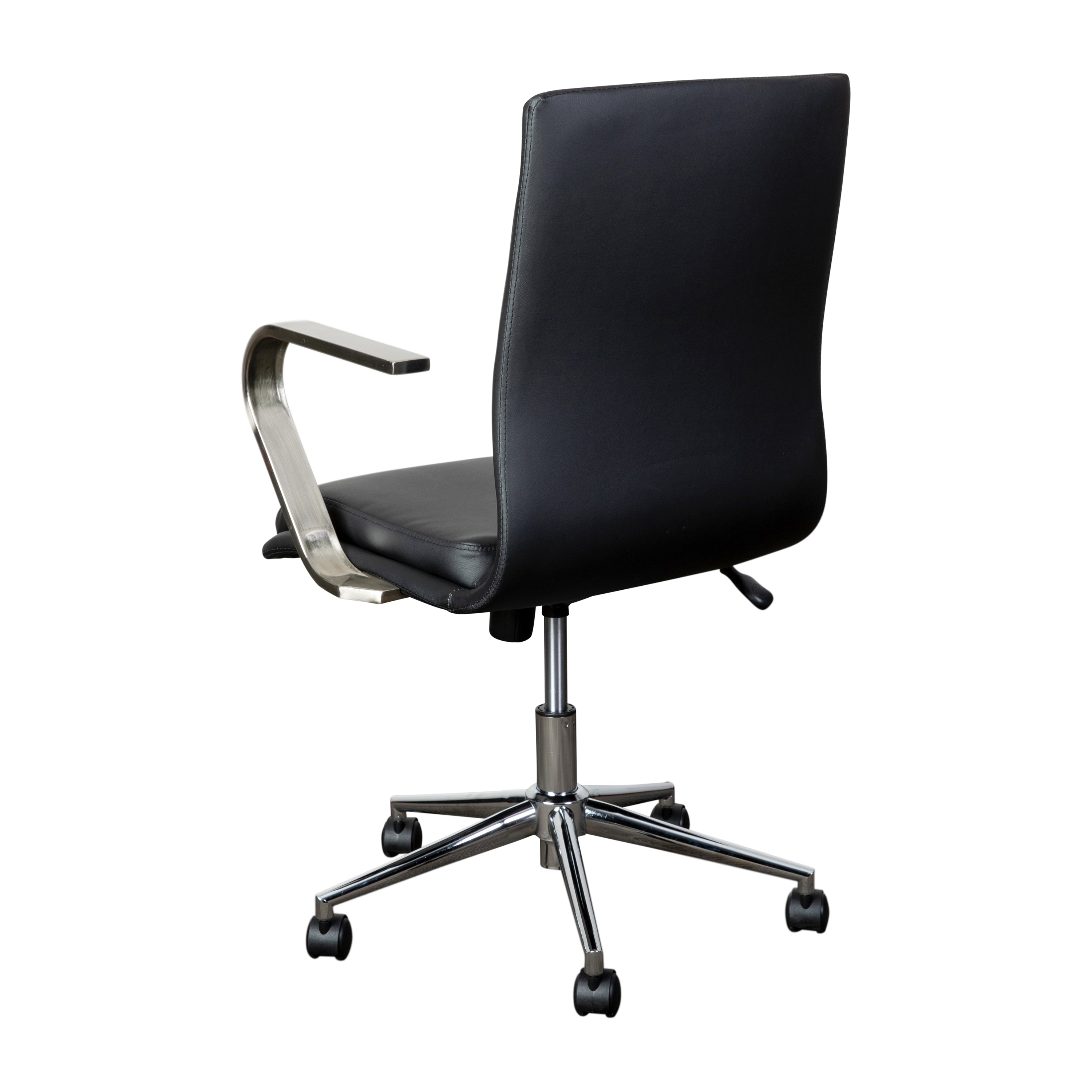 James Mid-Back Designer Executive LeatherSoft Office Chair with Brushed Chrome Base and Arms, Black