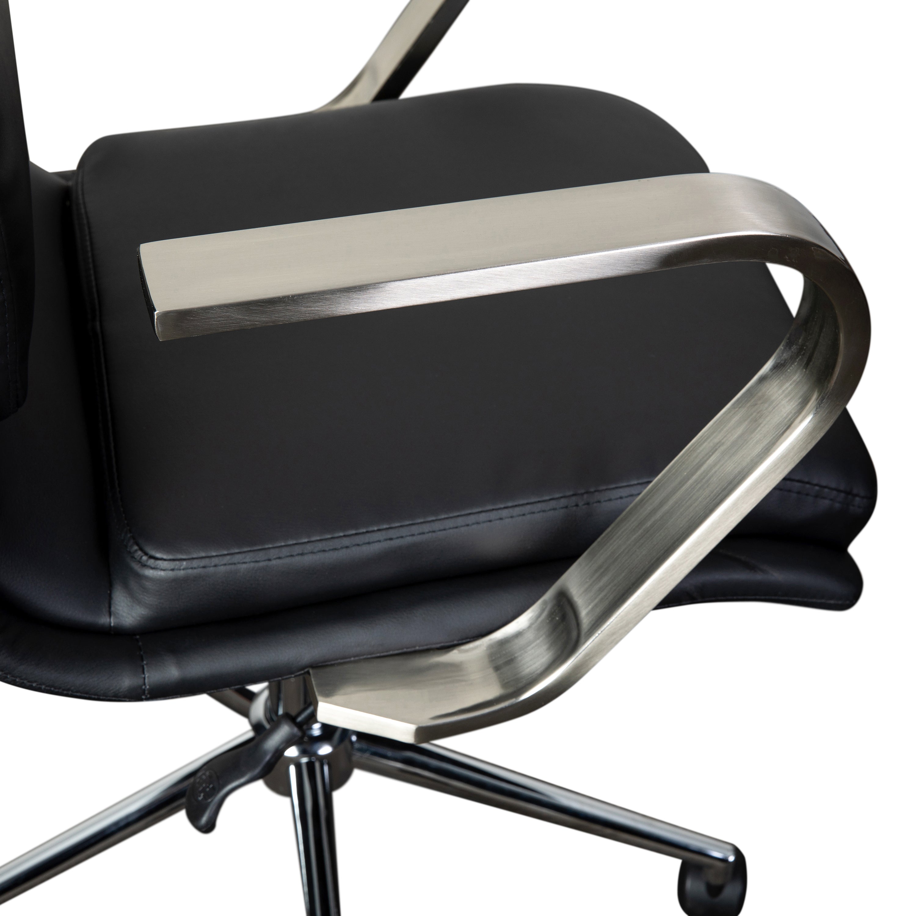 James Mid-Back Designer Executive LeatherSoft Office Chair with Brushed Chrome Base and Arms, Black