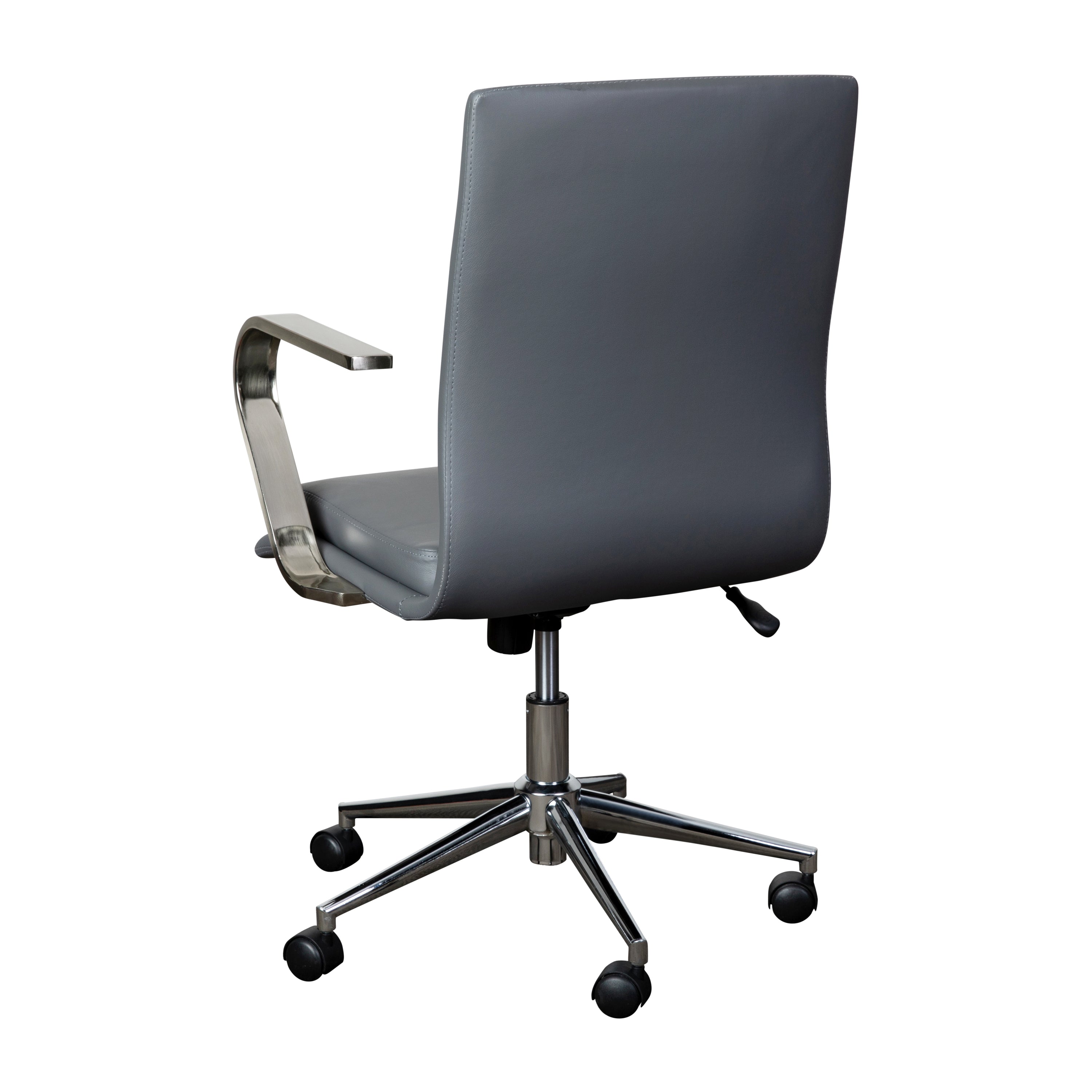 James Mid-Back Designer Executive LeatherSoft Office Chair with Brushed Chrome Base and Arms, Gray