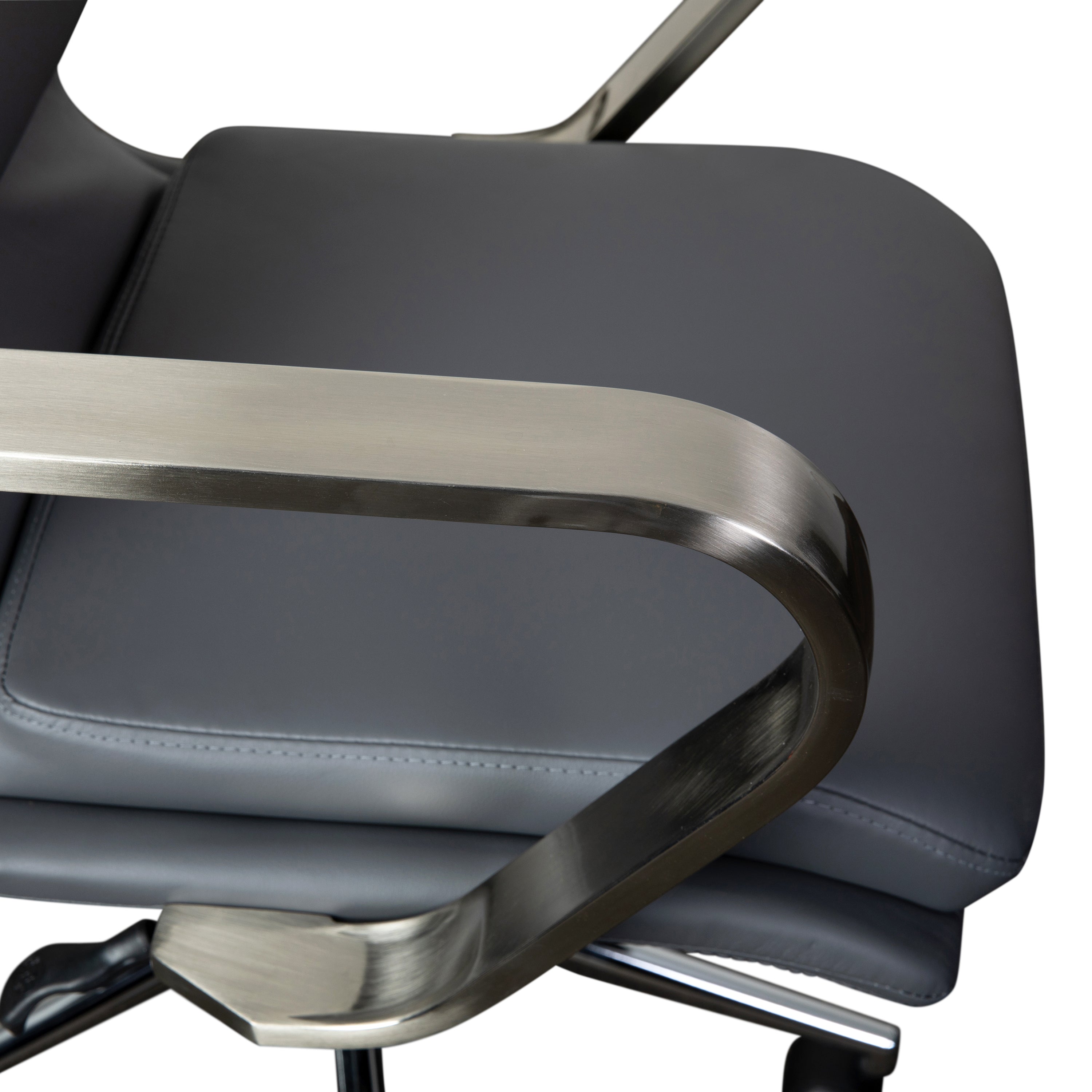 James Mid-Back Designer Executive LeatherSoft Office Chair with Brushed Chrome Base and Arms, Gray