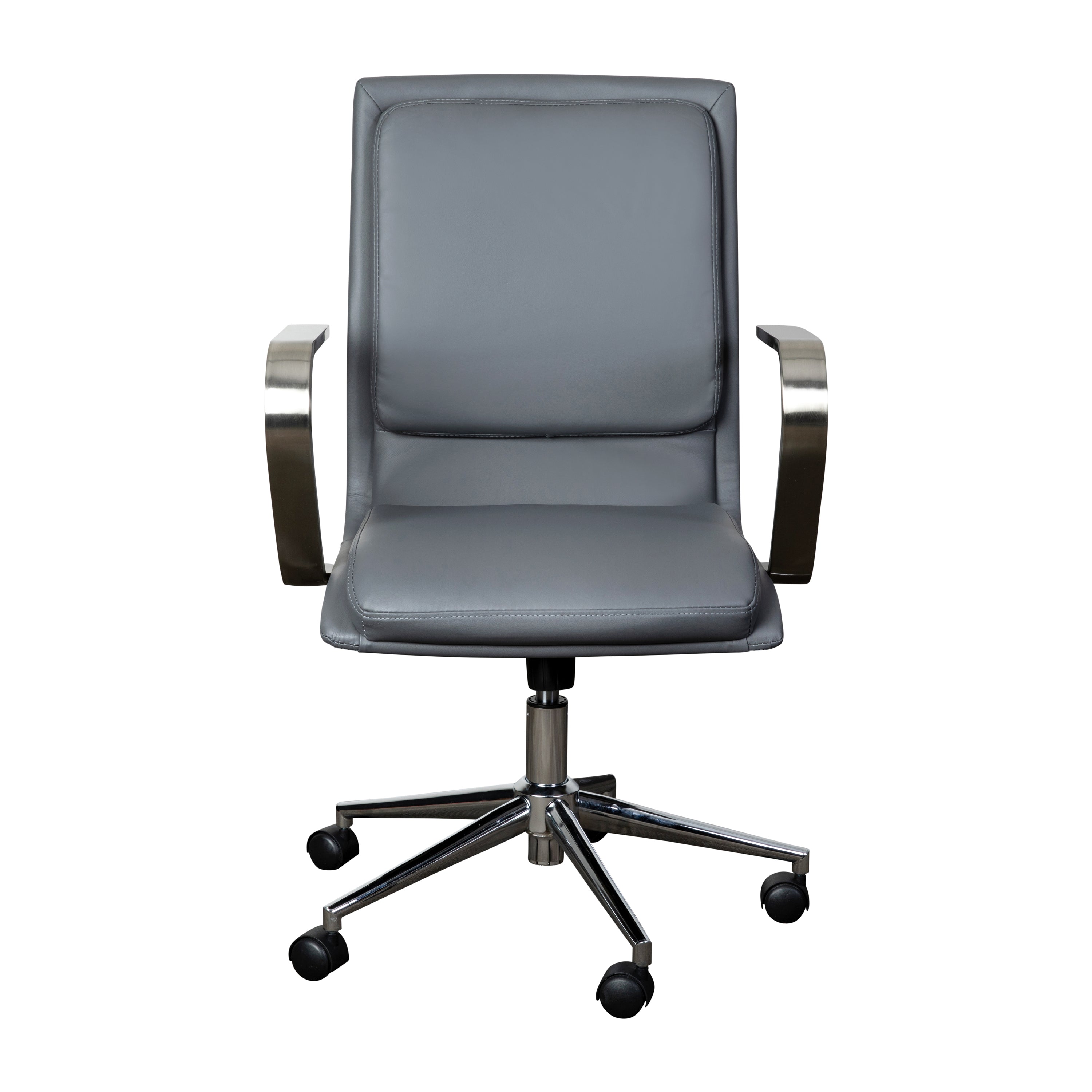 James Mid-Back Designer Executive LeatherSoft Office Chair with Brushed Chrome Base and Arms, Gray