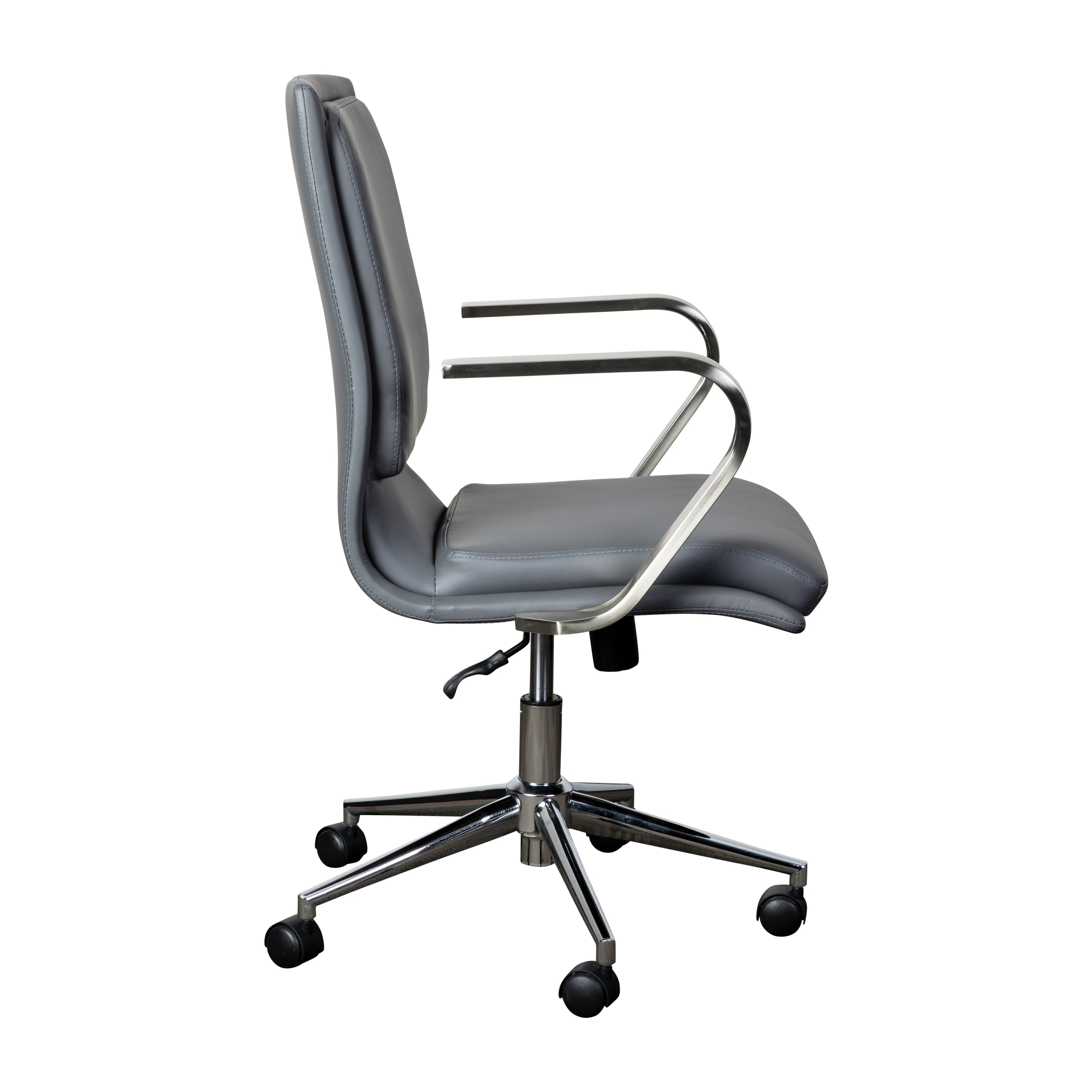 James Mid-Back Designer Executive LeatherSoft Office Chair with Brushed Chrome Base and Arms, Gray