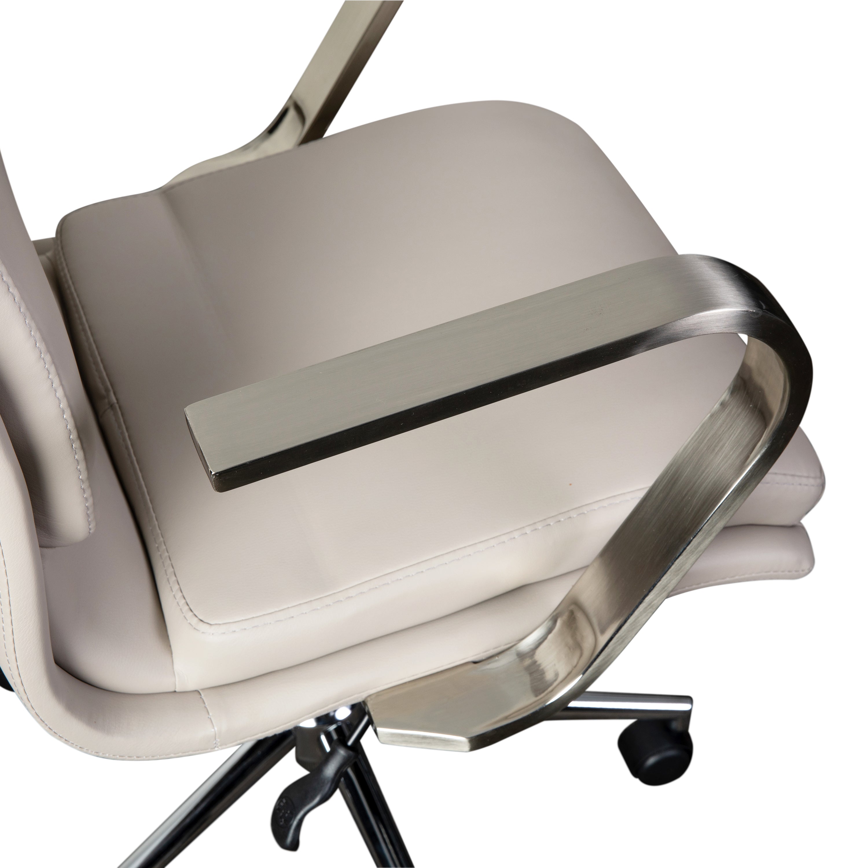 James Mid-Back Designer Executive LeatherSoft Office Chair with Brushed Chrome Base and Arms, Taupe