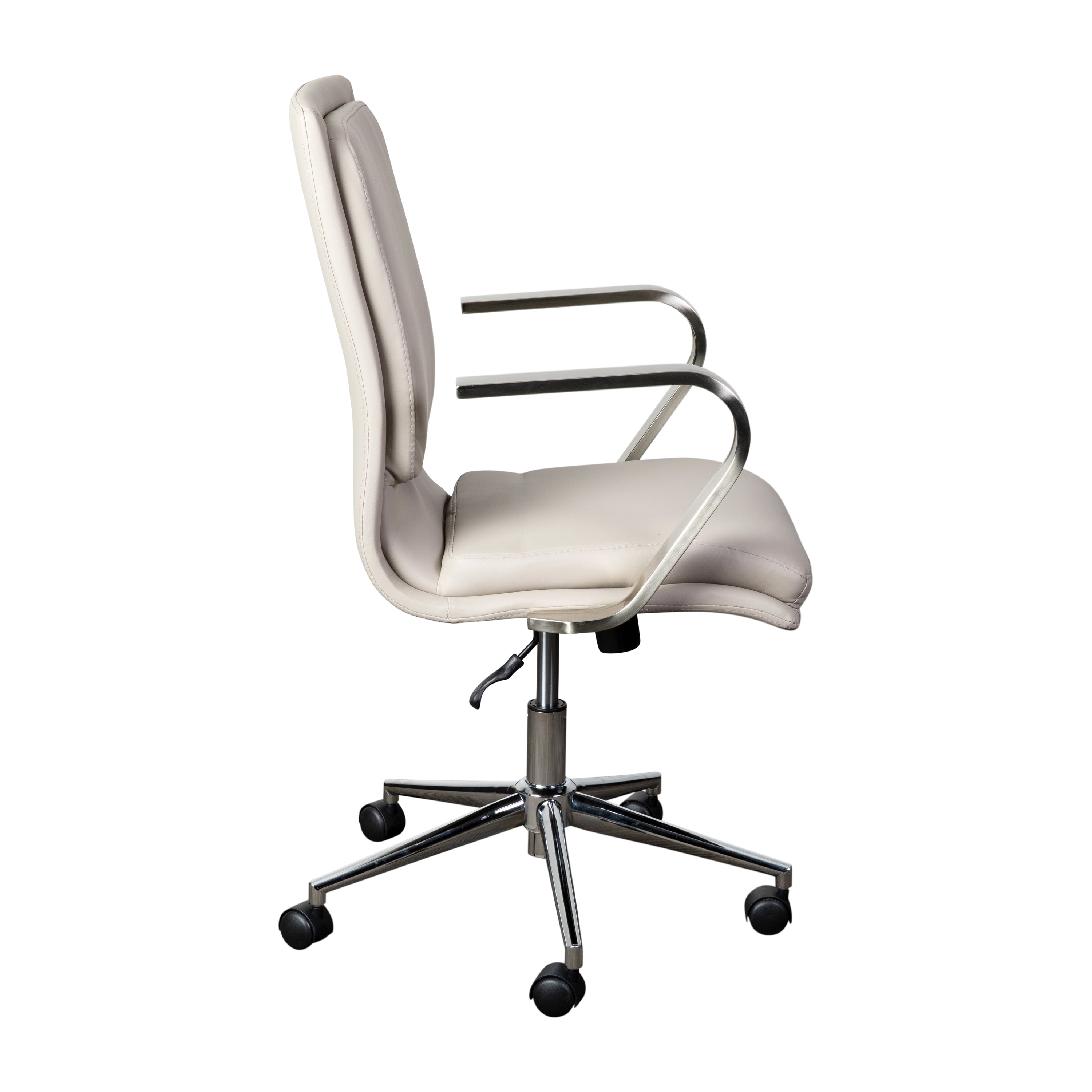 James Mid-Back Designer Executive LeatherSoft Office Chair with Brushed Chrome Base and Arms, Taupe