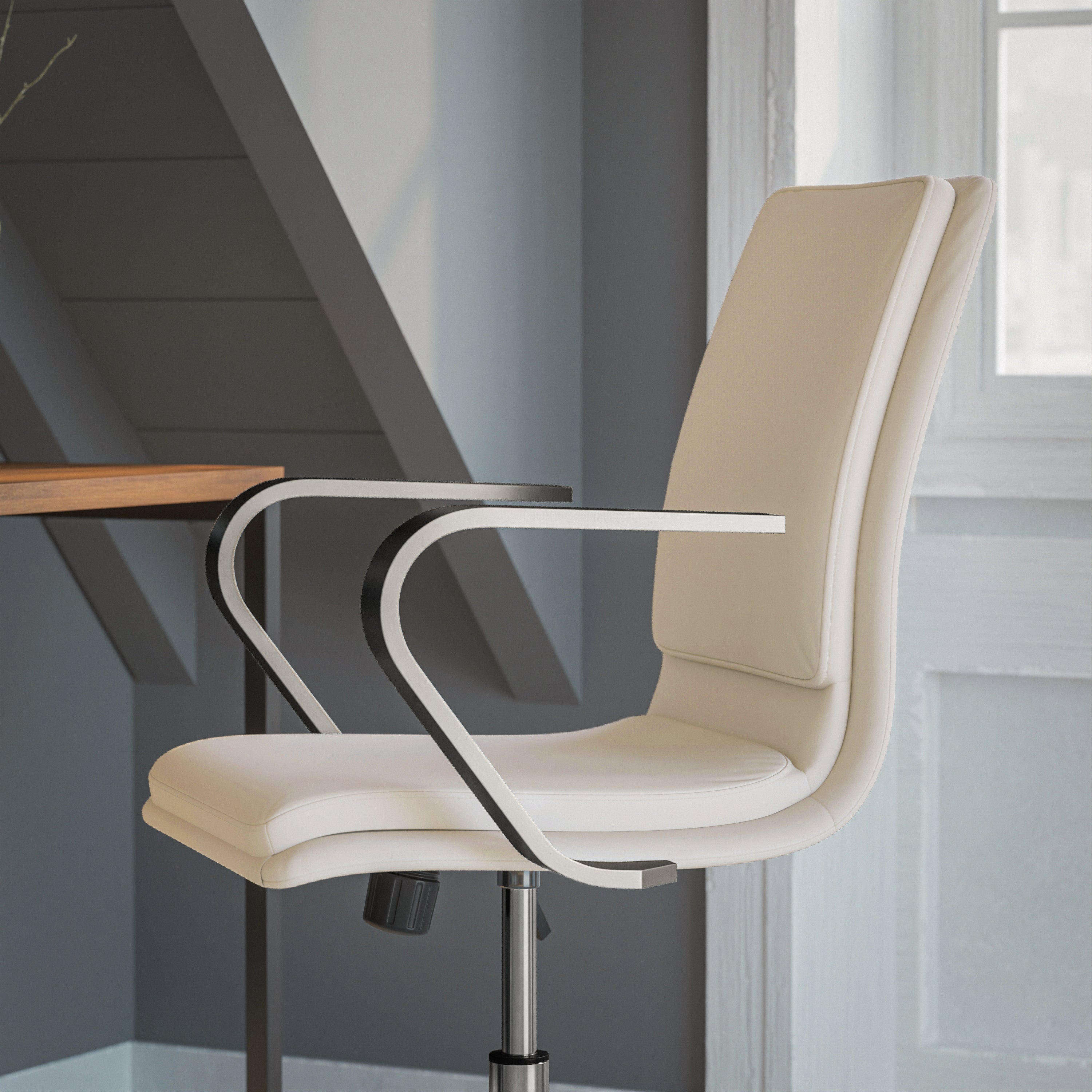 James Mid-Back Designer Executive LeatherSoft Office Chair with Brushed Chrome Base and Arms, Taupe