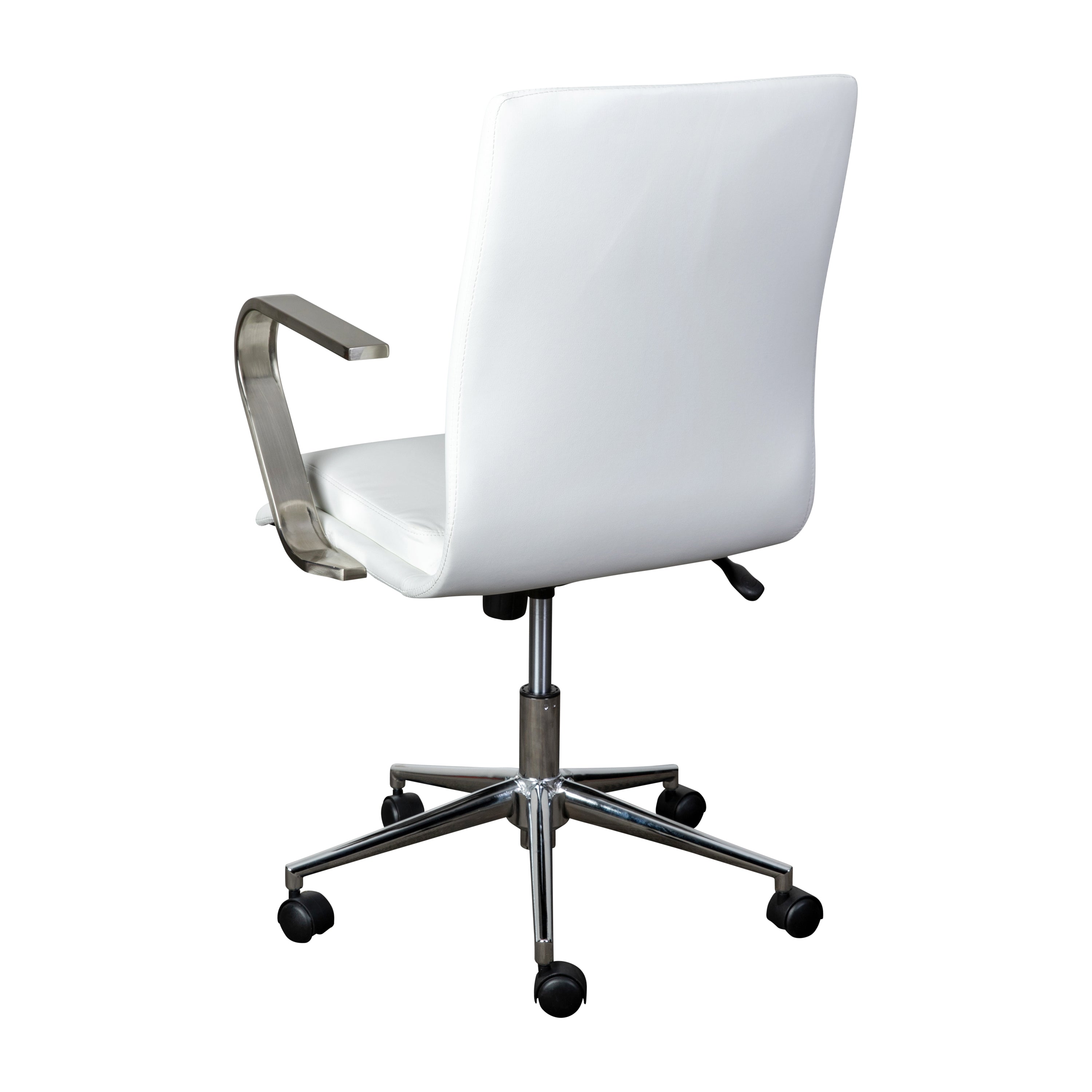 James Mid-Back Designer Executive LeatherSoft Office Chair with Brushed Chrome Base and Arms, White
