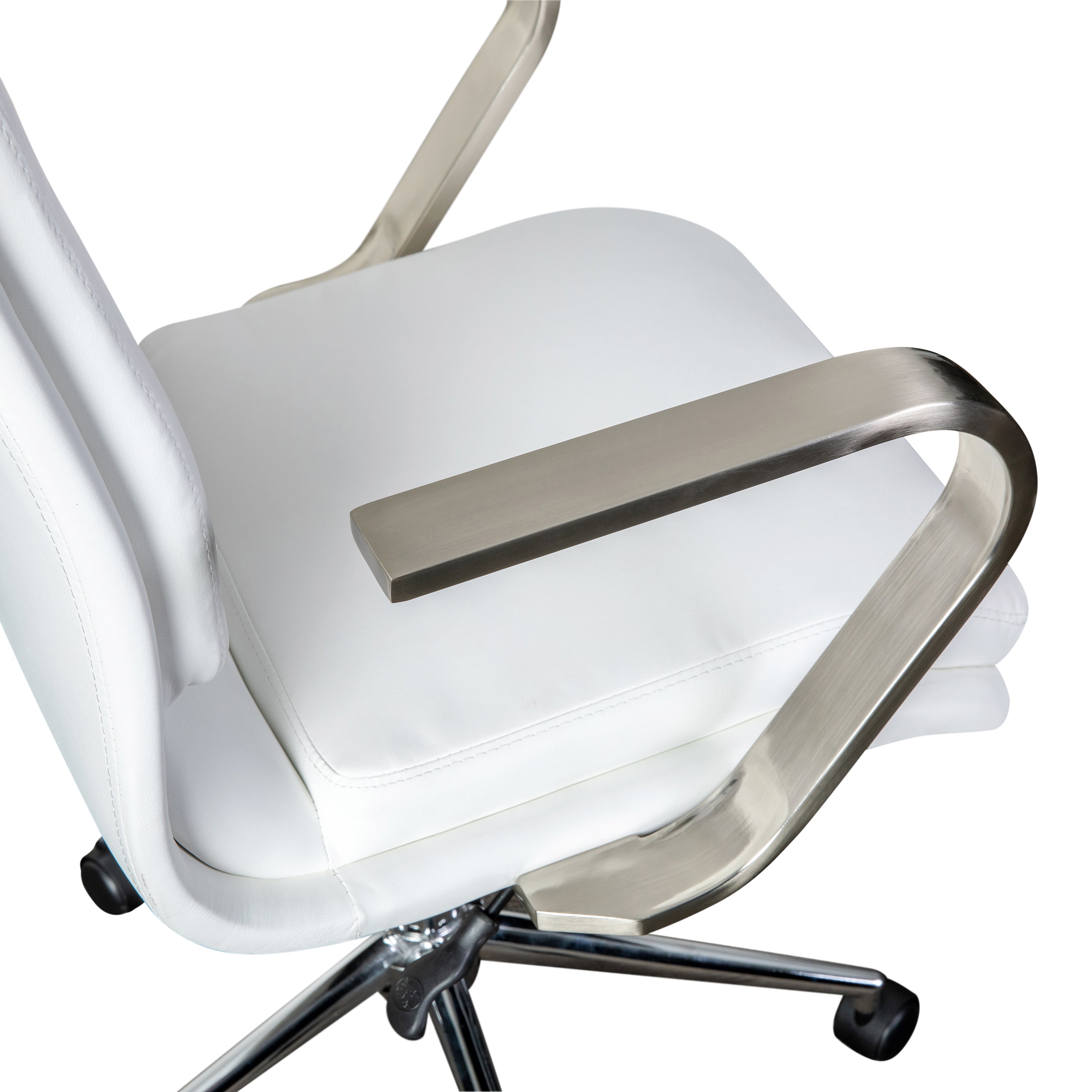 James Mid-Back Designer Executive LeatherSoft Office Chair with Brushed Chrome Base and Arms, White