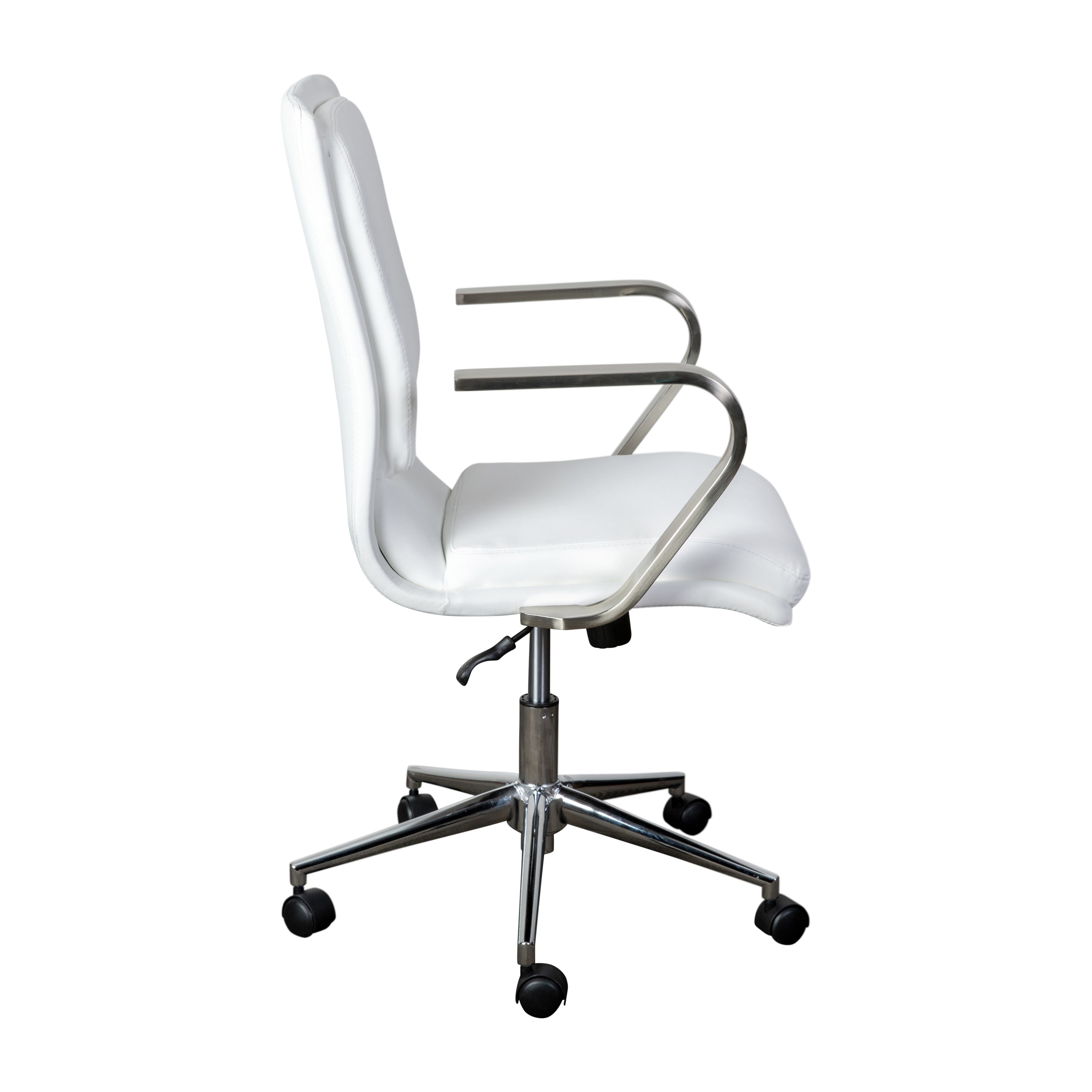 James Mid-Back Designer Executive LeatherSoft Office Chair with Brushed Chrome Base and Arms, White