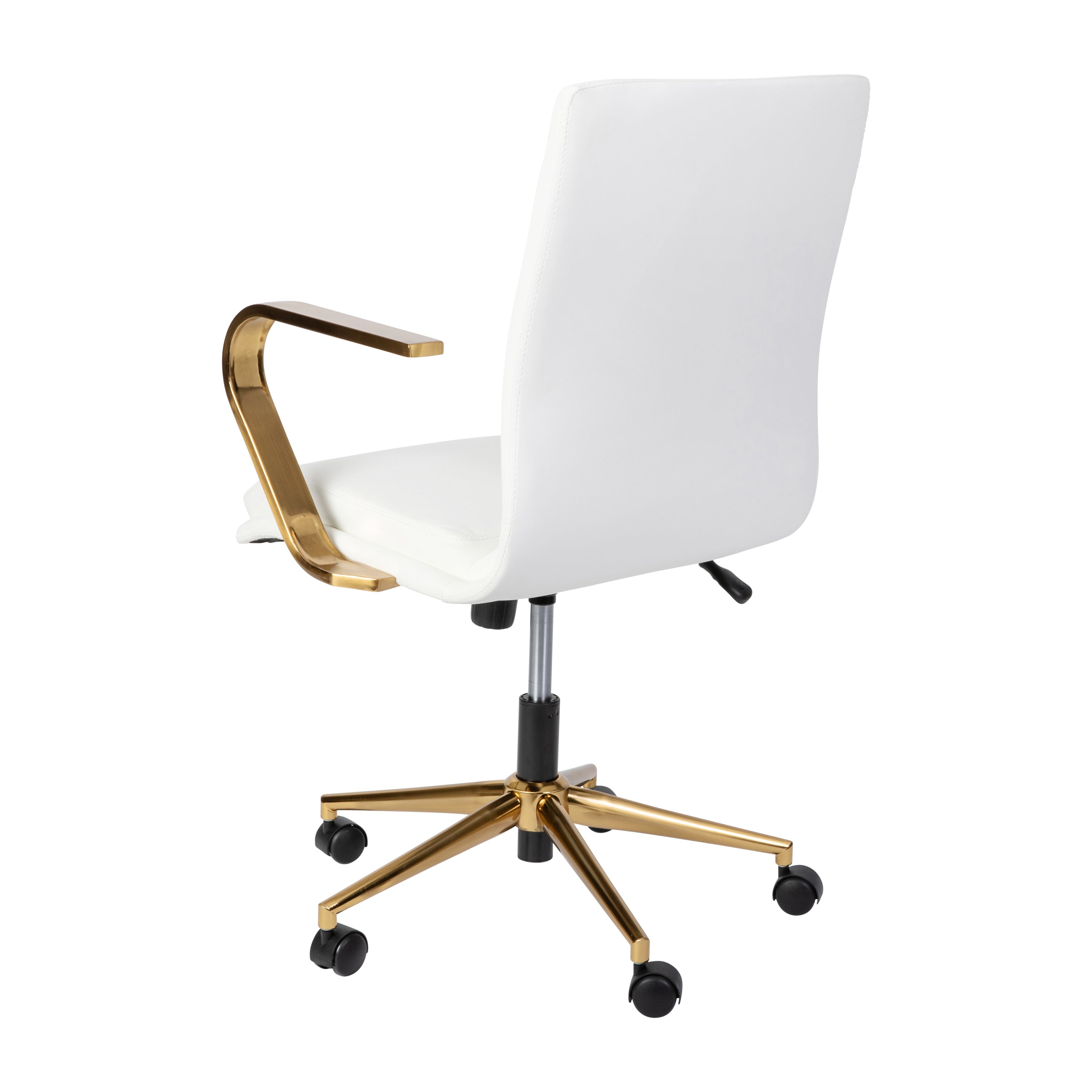 James Mid-Back Designer Executive LeatherSoft Office Chair with Brushed Gold Base and Arms, White