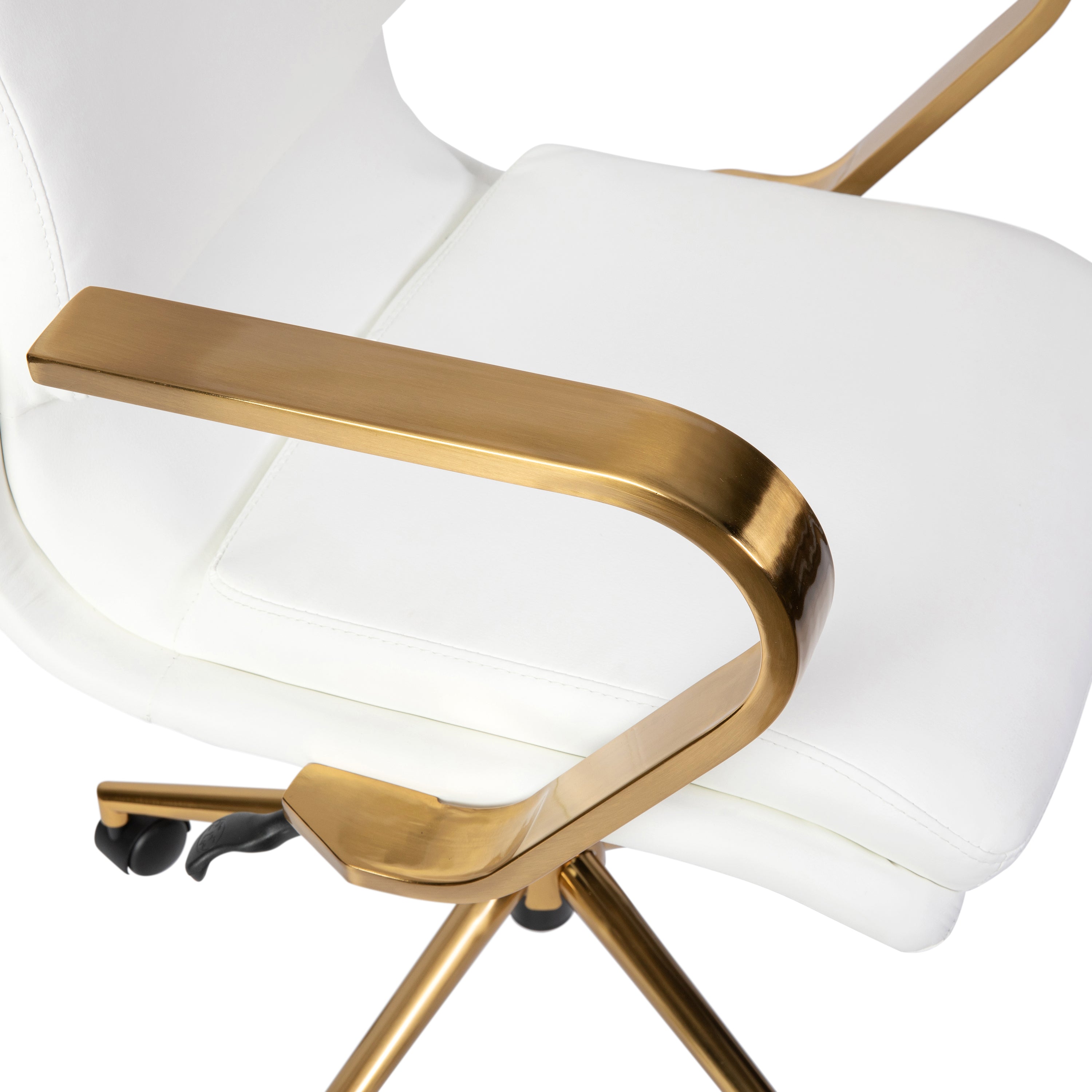 James Mid-Back Designer Executive LeatherSoft Office Chair with Brushed Gold Base and Arms, White