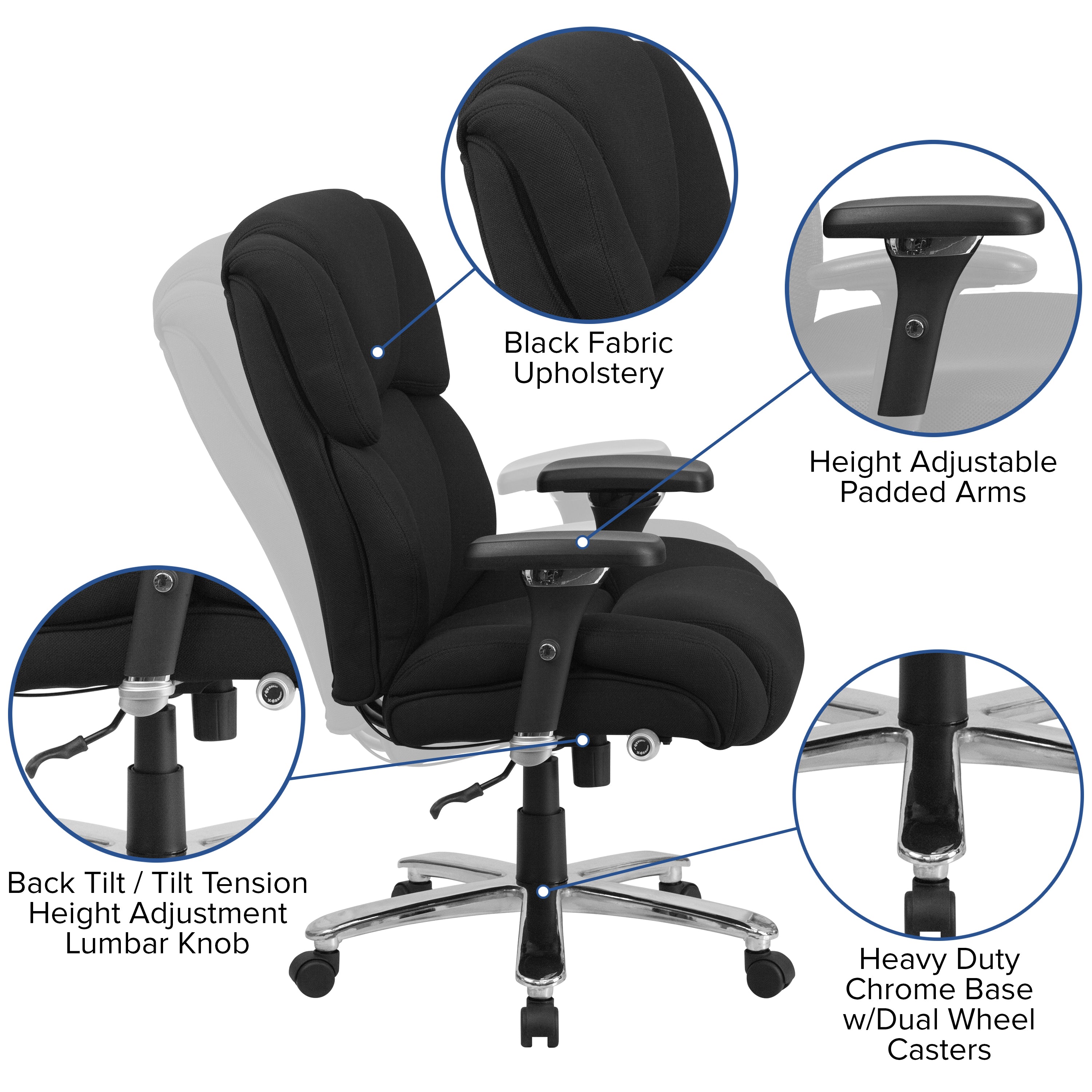 HERCULES Series 24/7 Intensive Use Big & Tall 400 lb. Rated Black Fabric Executive Ergonomic Office Chair with Lumbar Knob