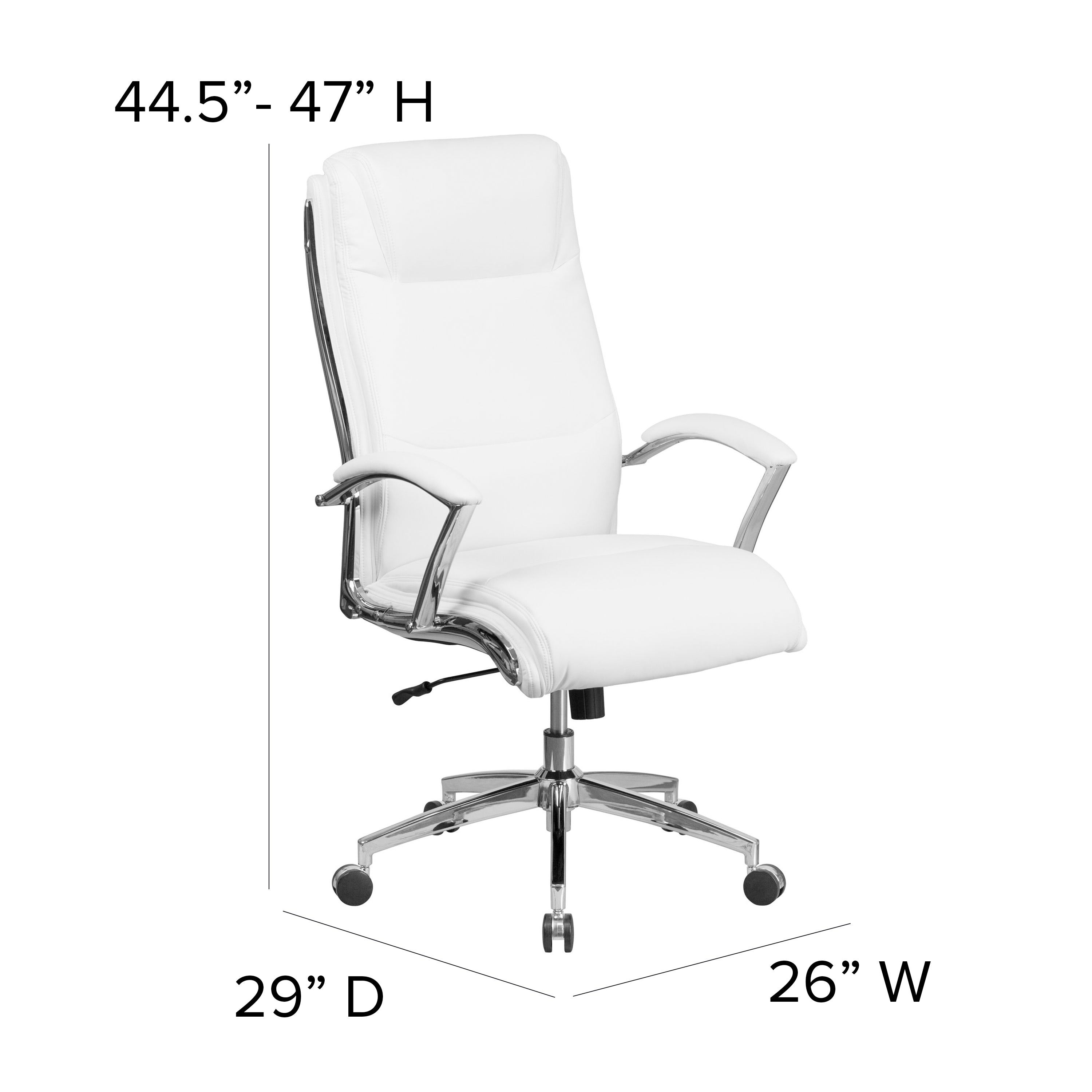 Rebecca High Back Designer White LeatherSoft Smooth Upholstered Executive Swivel Office Chair with Chrome Base and Arms