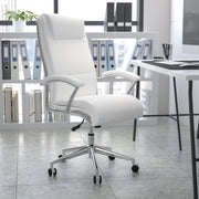 Rebecca High Back Designer White LeatherSoft Smooth Upholstered Executive Swivel Office Chair with Chrome Base and Arms