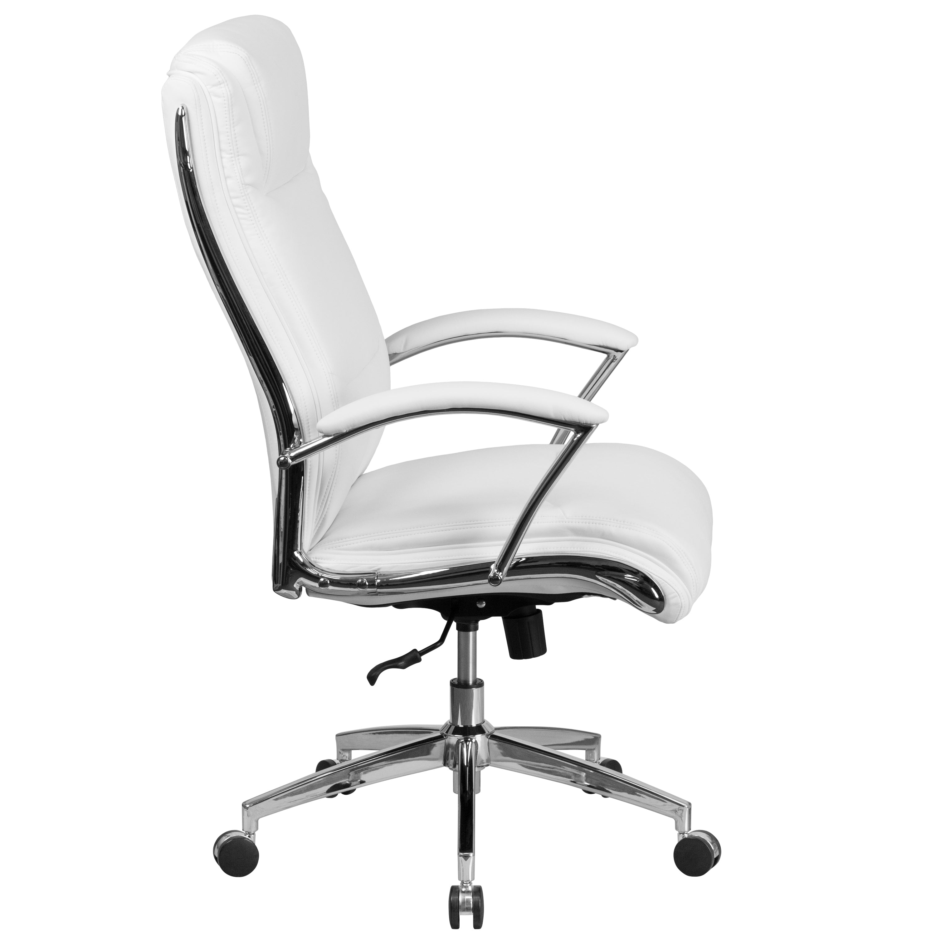 Rebecca High Back Designer White LeatherSoft Smooth Upholstered Executive Swivel Office Chair with Chrome Base and Arms