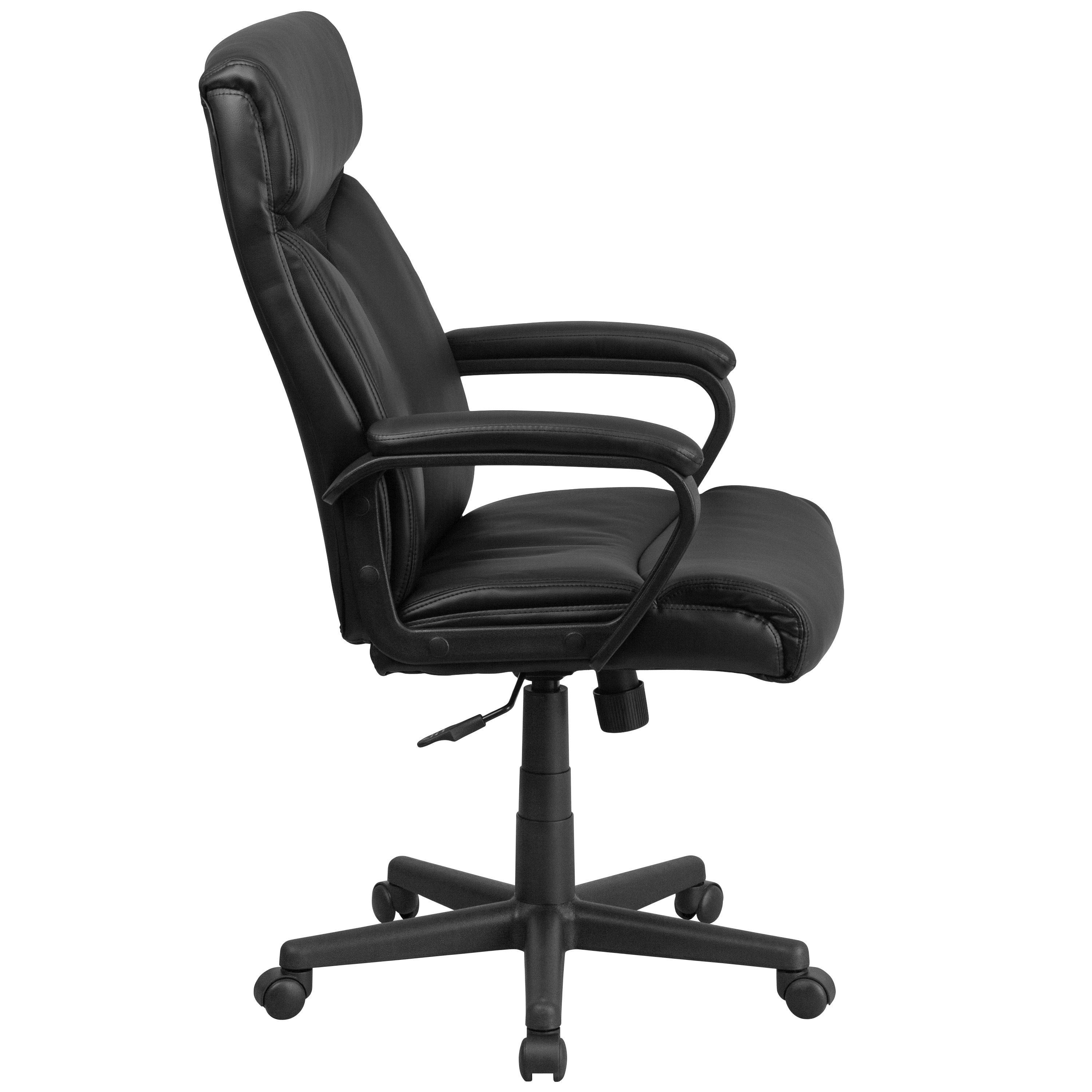 Raya High Back Black LeatherSoft Executive Swivel Office Chair with Slight Mesh Accent and Arms