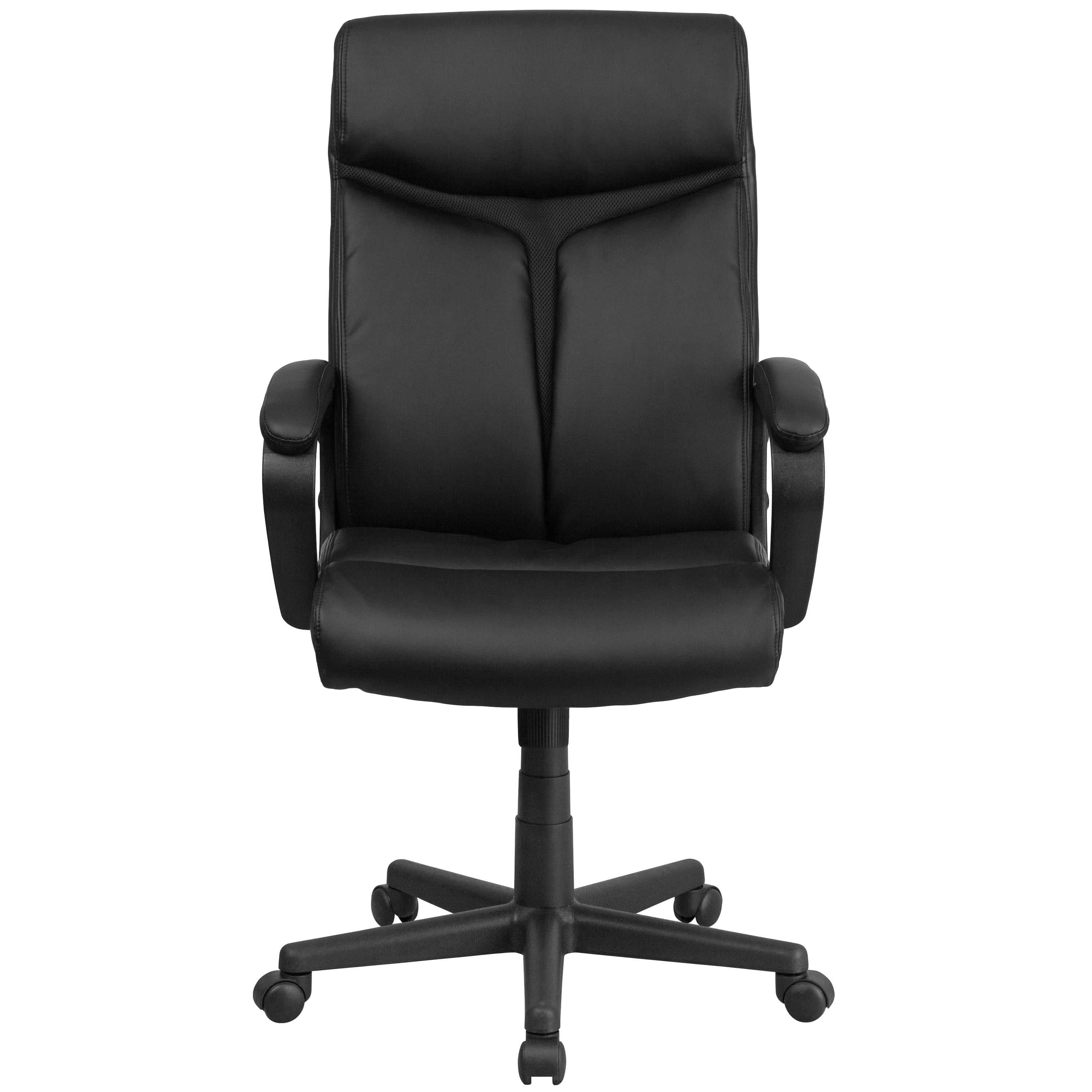 Raya High Back Black LeatherSoft Executive Swivel Office Chair with Slight Mesh Accent and Arms
