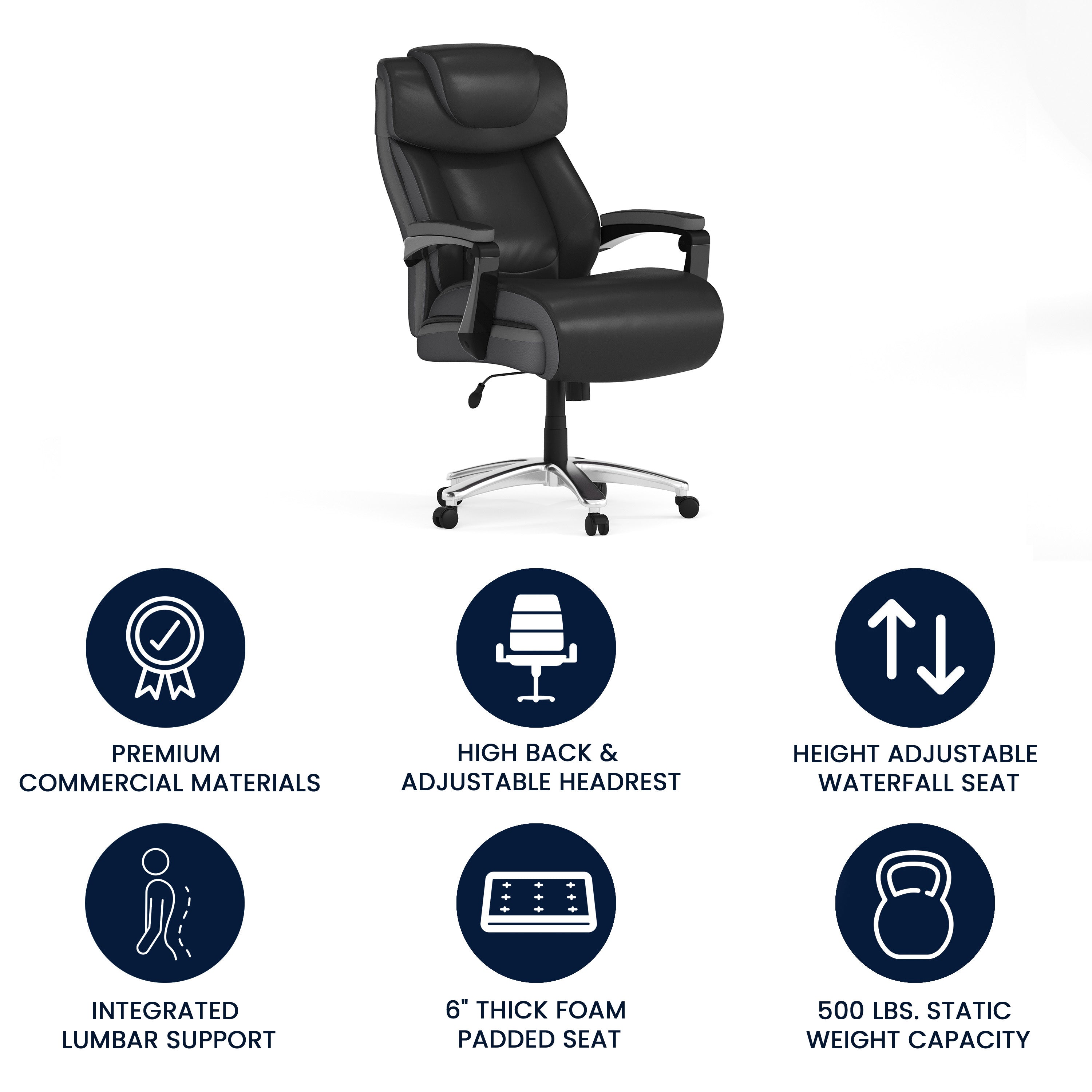 HERCULES Series Big & Tall 500 lb. Rated Black LeatherSoft Executive Swivel Ergonomic Office Chair with Adjustable Headrest