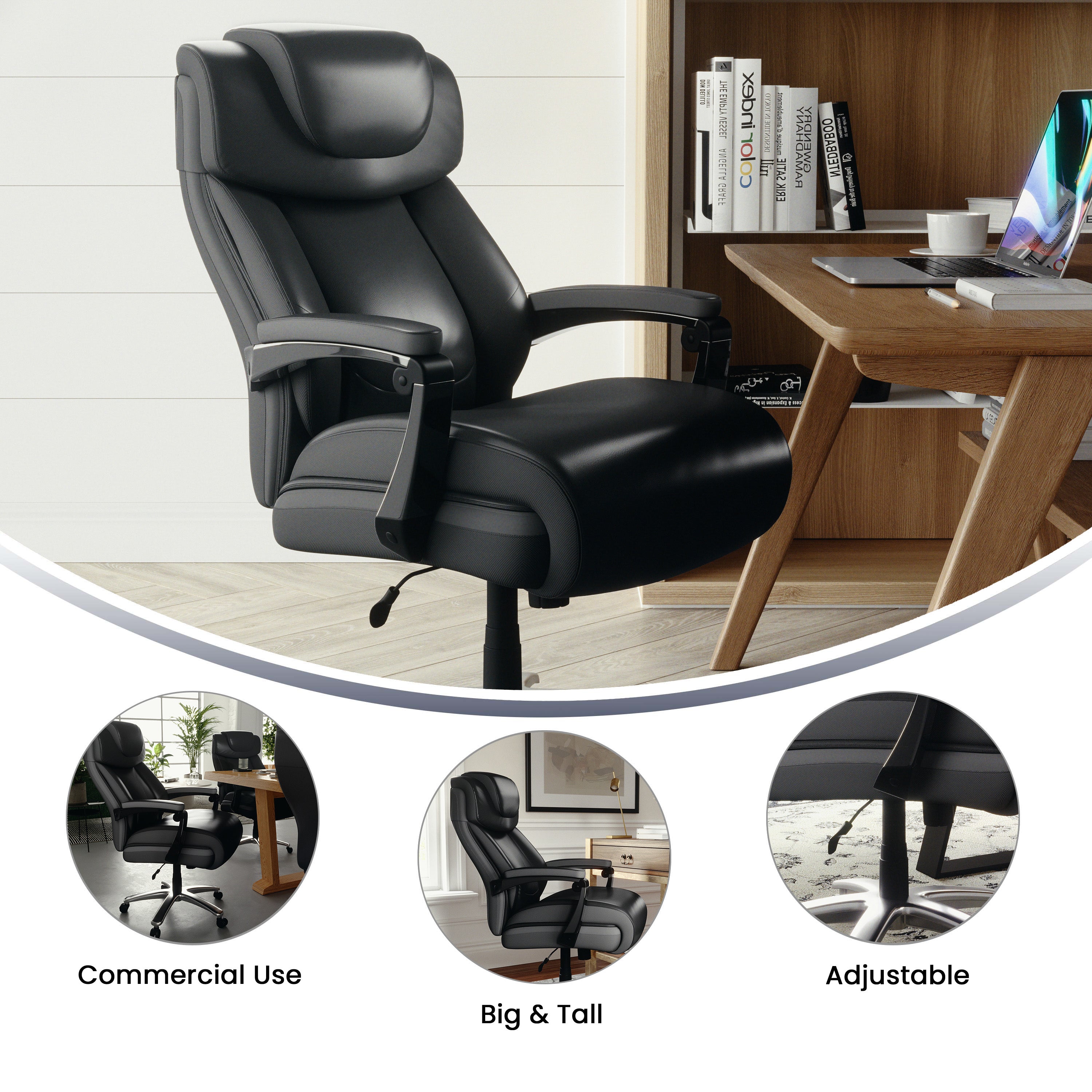 HERCULES Series Big & Tall 500 lb. Rated Black LeatherSoft Executive Swivel Ergonomic Office Chair with Adjustable Headrest