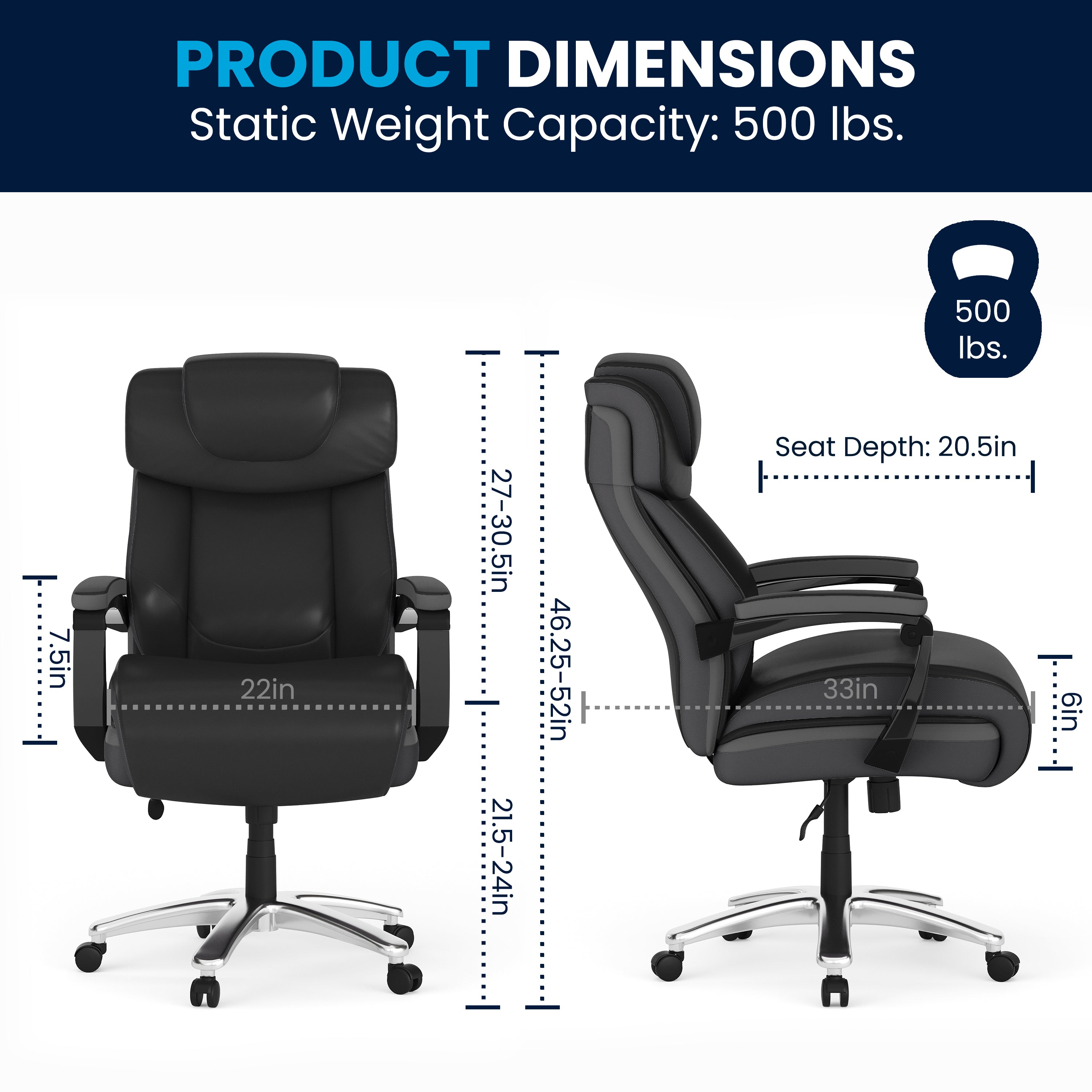 HERCULES Series Big & Tall 500 lb. Rated Black LeatherSoft Executive Swivel Ergonomic Office Chair with Adjustable Headrest