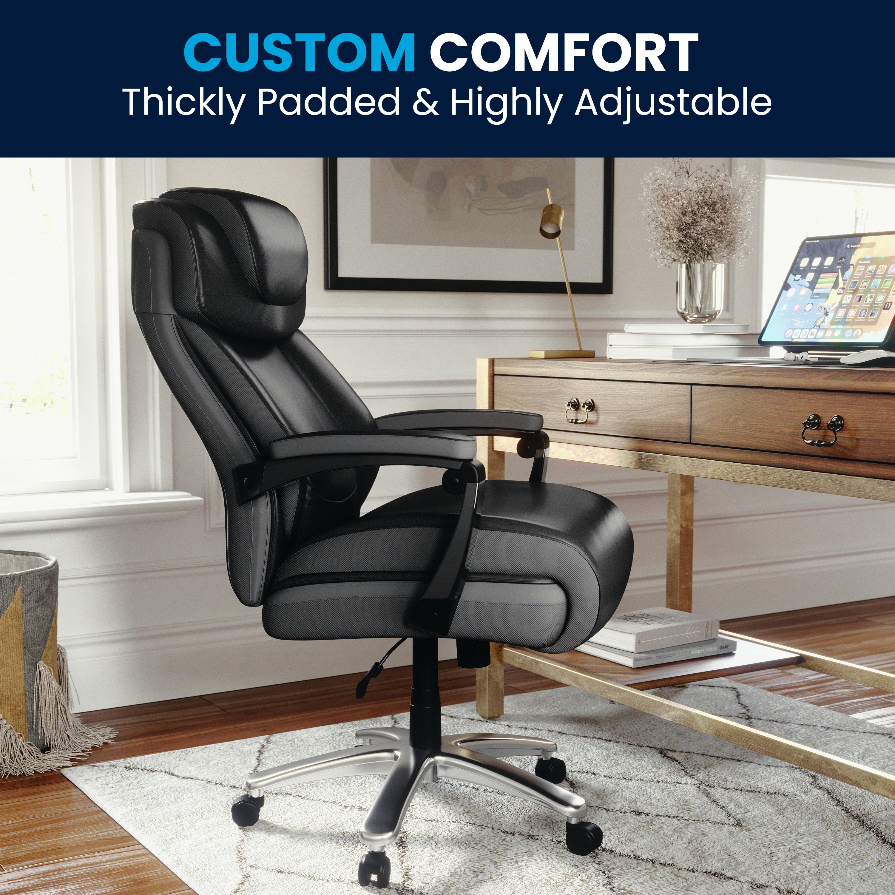 HERCULES Series Big & Tall 500 lb. Rated Black LeatherSoft Executive Swivel Ergonomic Office Chair with Adjustable Headrest
