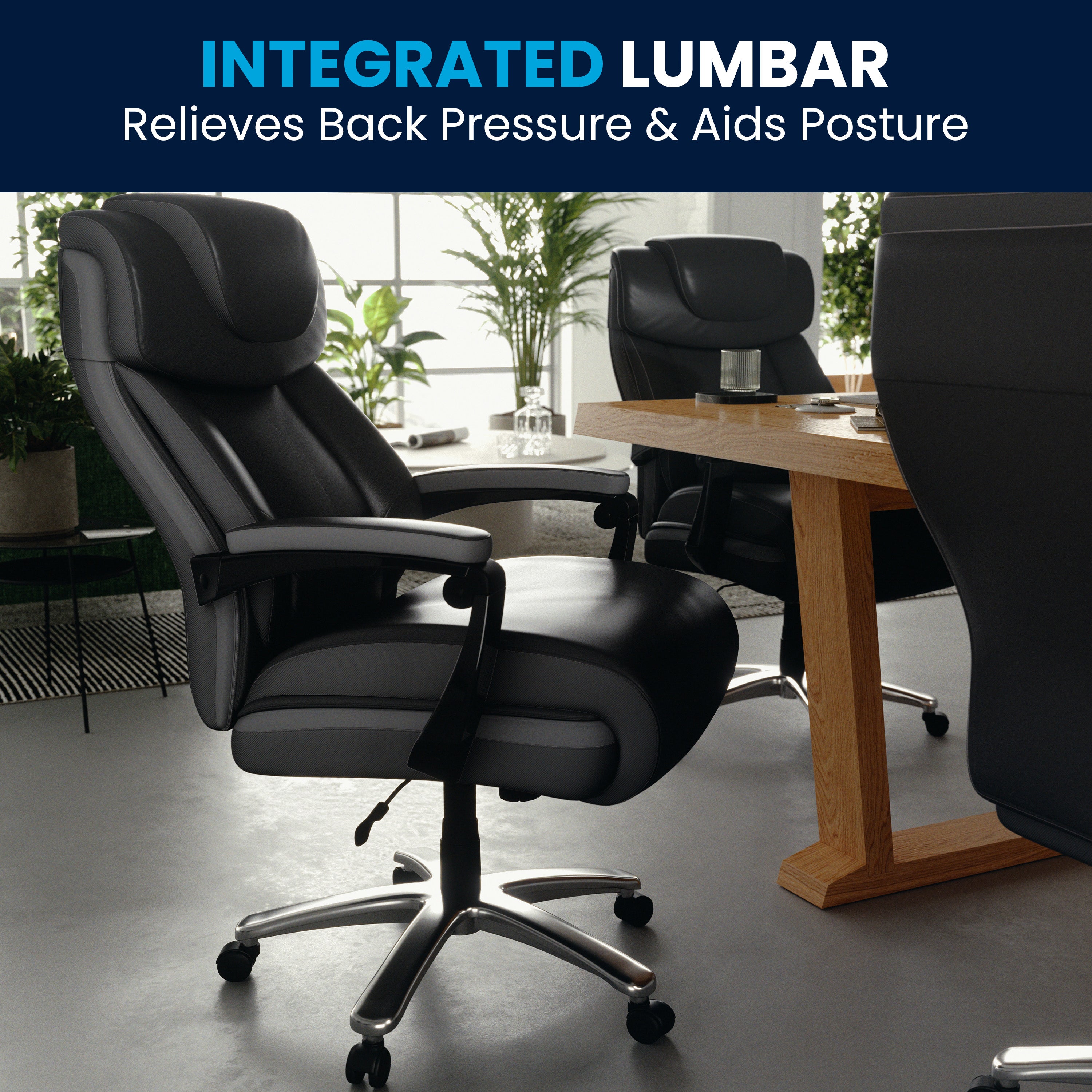HERCULES Series Big & Tall 500 lb. Rated Black LeatherSoft Executive Swivel Ergonomic Office Chair with Adjustable Headrest