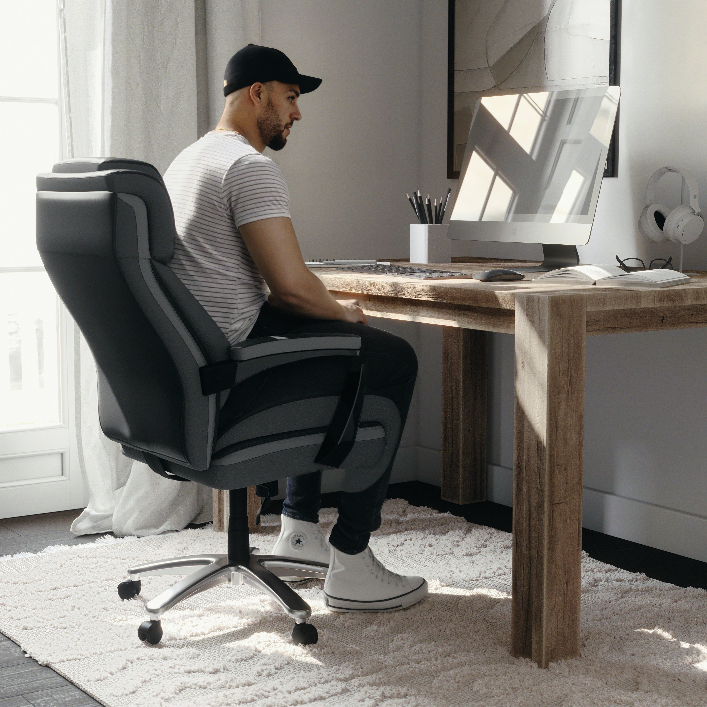 HERCULES Series Big & Tall 500 lb. Rated Black LeatherSoft Executive Swivel Ergonomic Office Chair with Adjustable Headrest