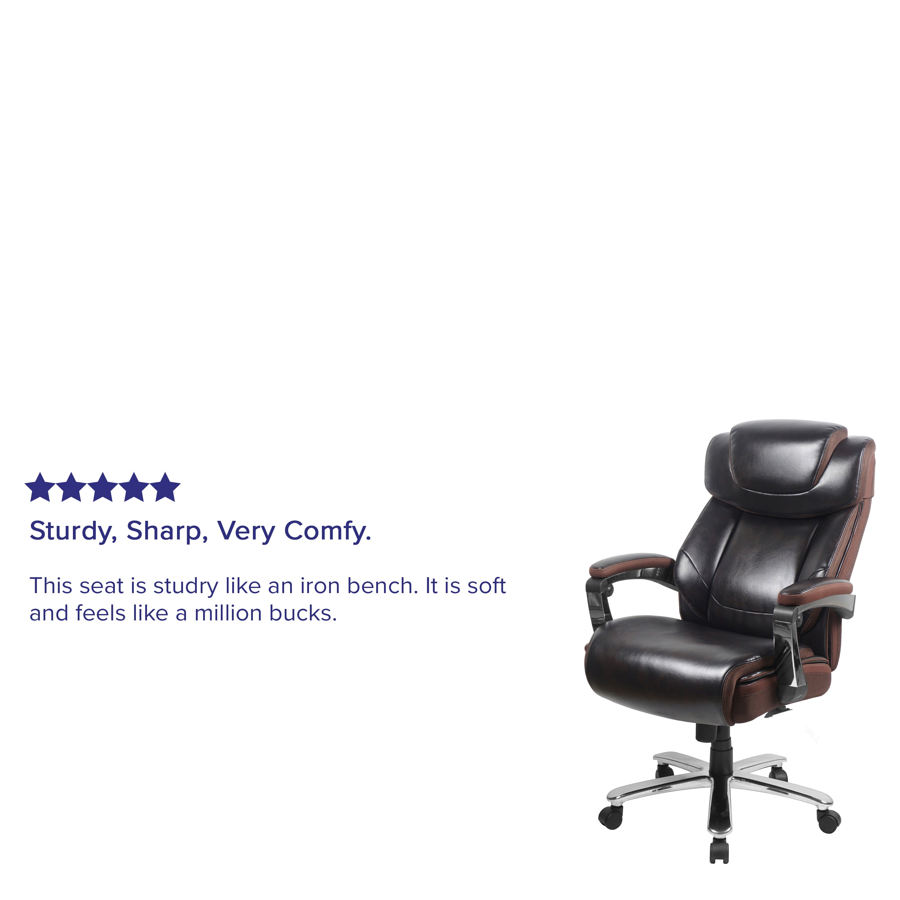 Big & Tall Office Chair | Brown LeatherSoft Executive Swivel Office Chair with Headrest and Wheels