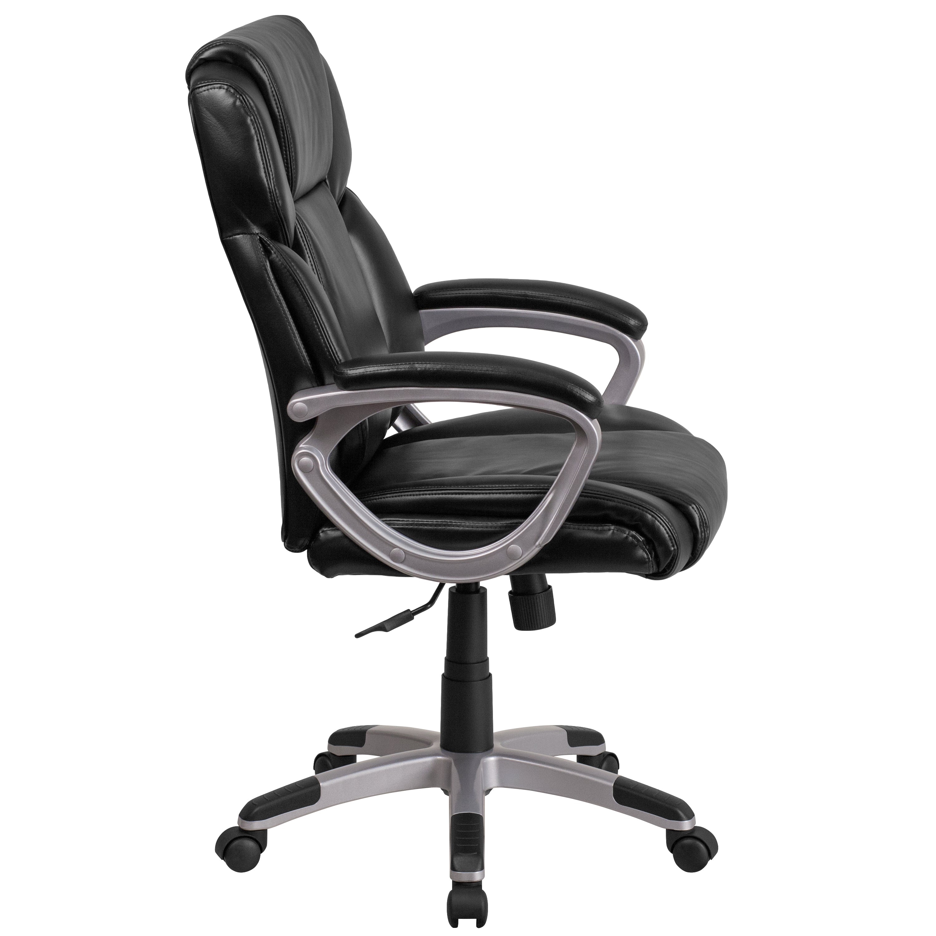 Carolyn Mid-Back Black LeatherSoft Executive Swivel Office Chair with Padded Arms