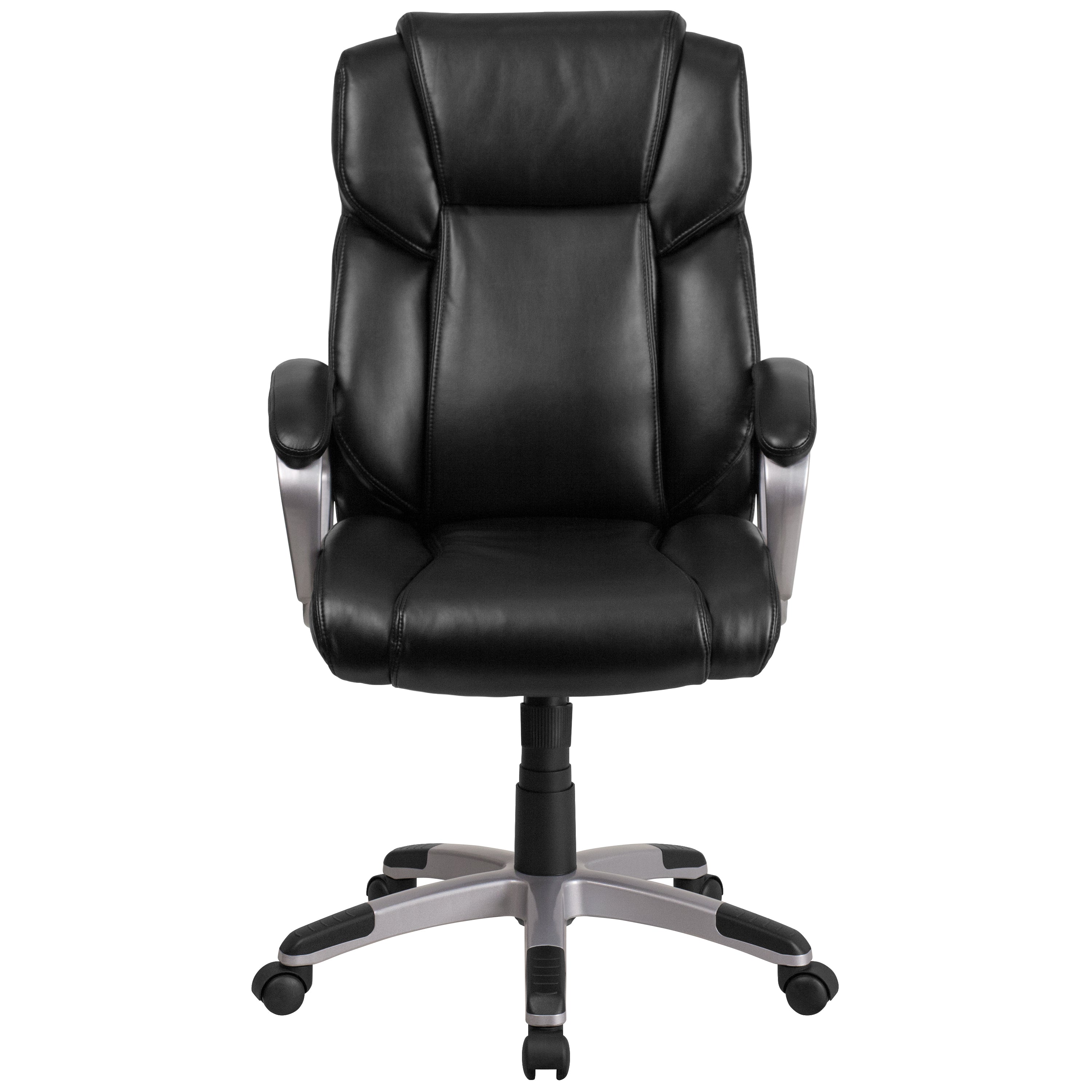 Carolyn Mid-Back Black LeatherSoft Executive Swivel Office Chair with Padded Arms