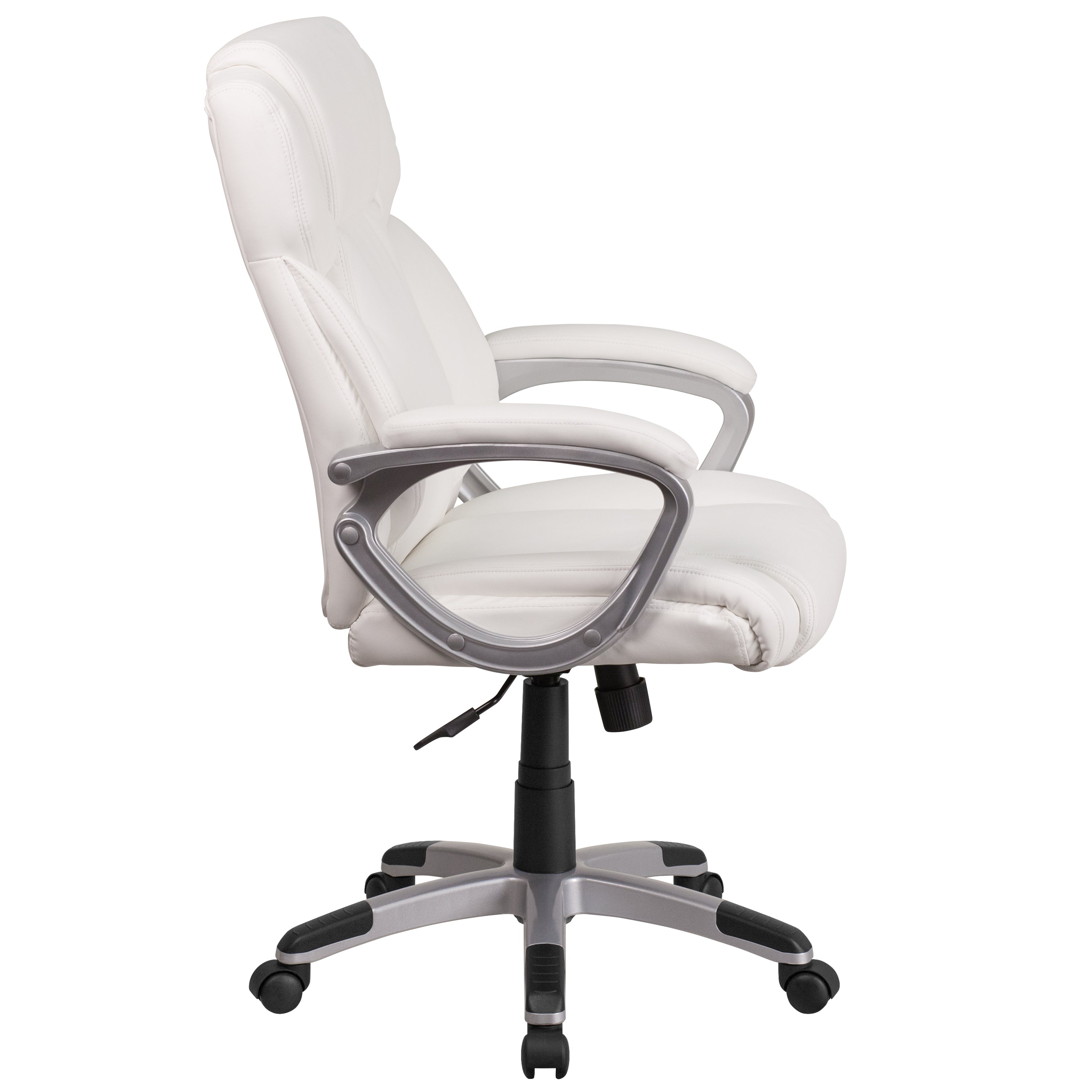 Carolyn Mid-Back White LeatherSoft Executive Swivel Office Chair with Padded Arms