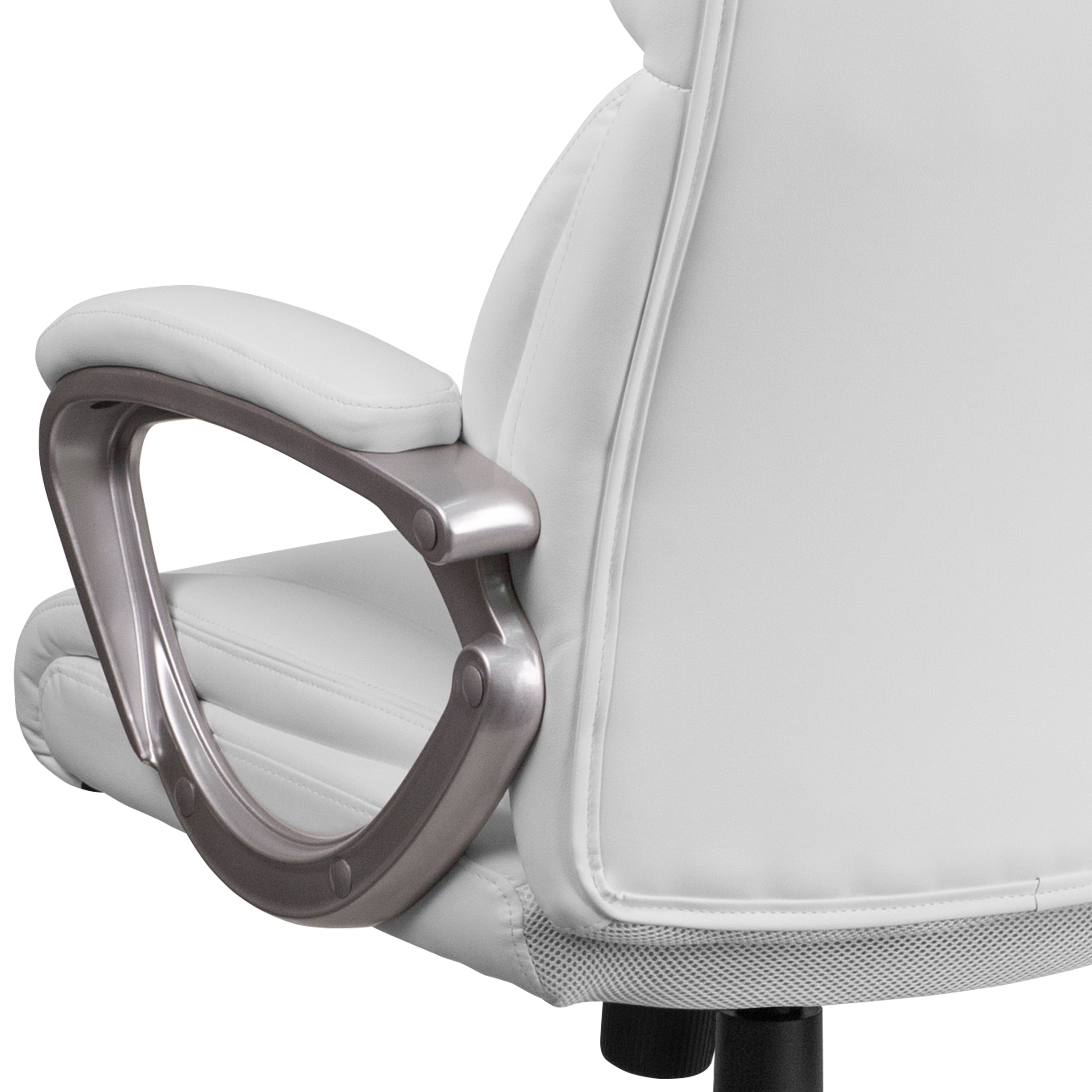 Carolyn Mid-Back White LeatherSoft Executive Swivel Office Chair with Padded Arms