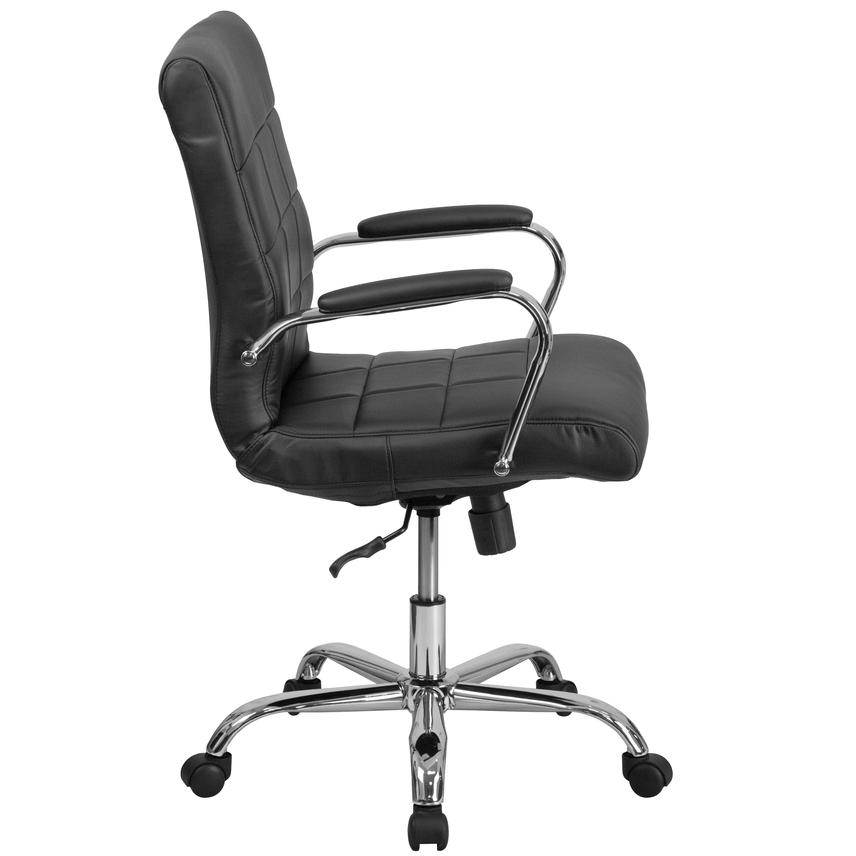 Vivian Mid-Back Black Vinyl Executive Swivel Office Chair with Chrome Base and Arms