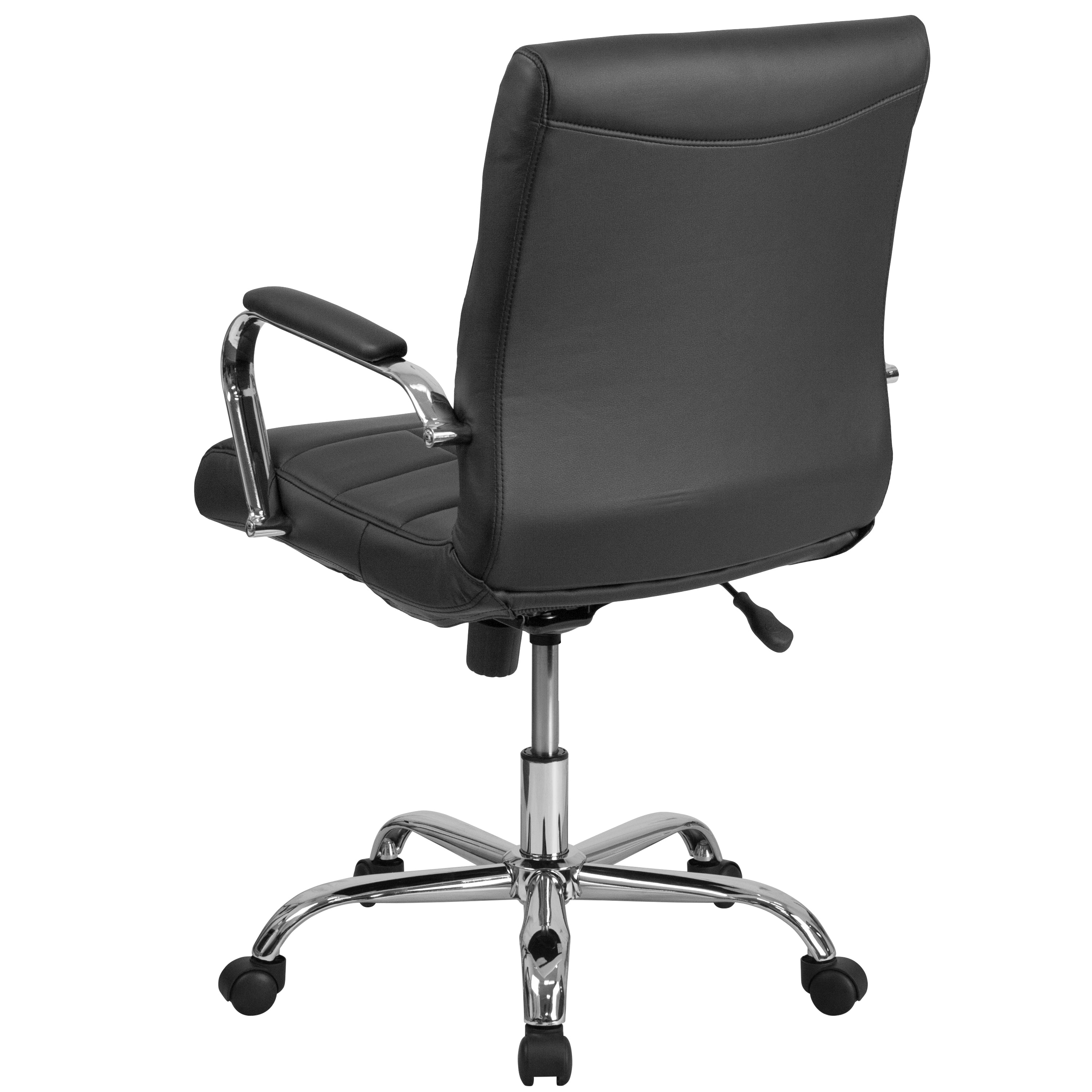 Vivian Mid-Back Black Vinyl Executive Swivel Office Chair with Chrome Base and Arms