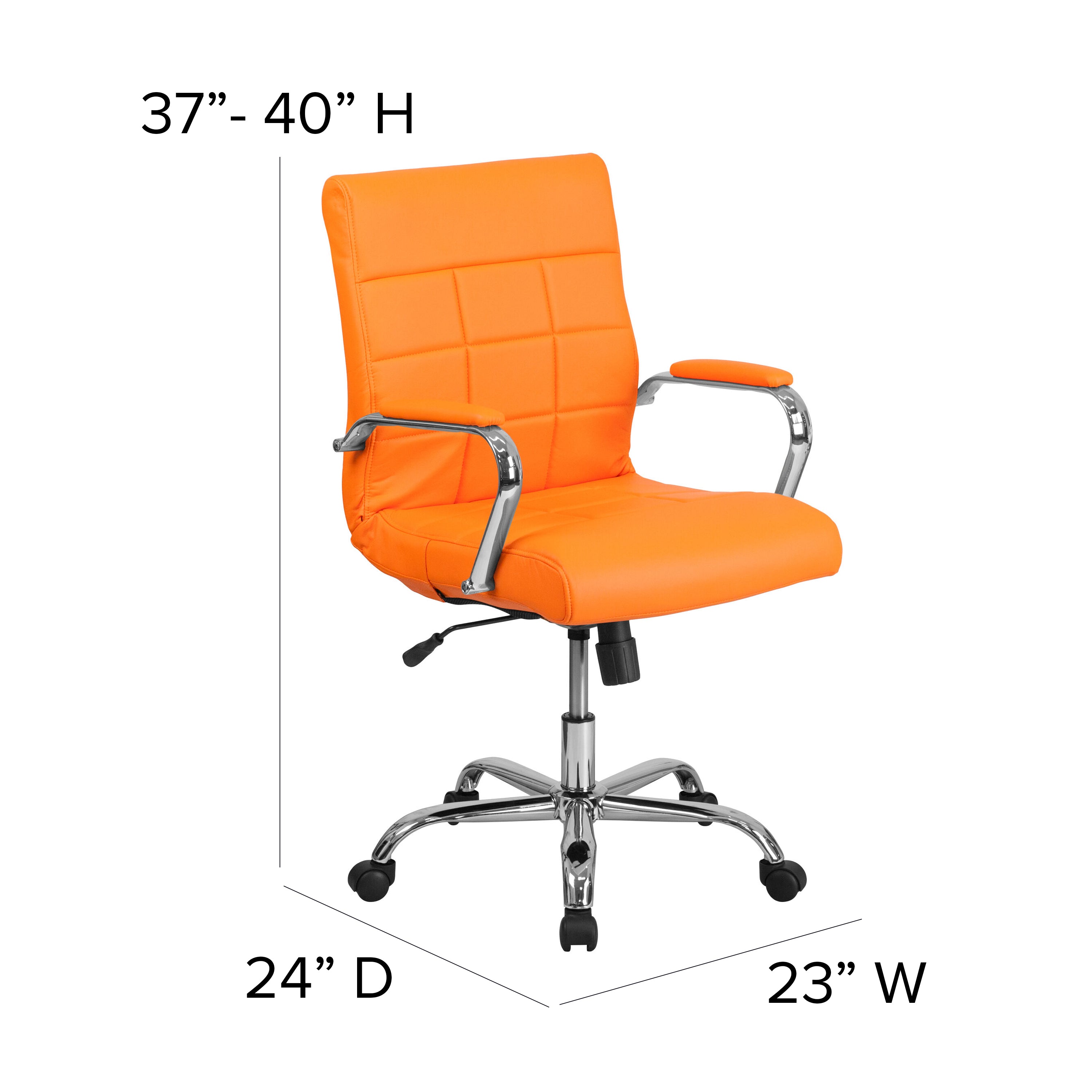 Vivian Mid-Back Orange Vinyl Executive Swivel Office Chair with Chrome Base and Arms