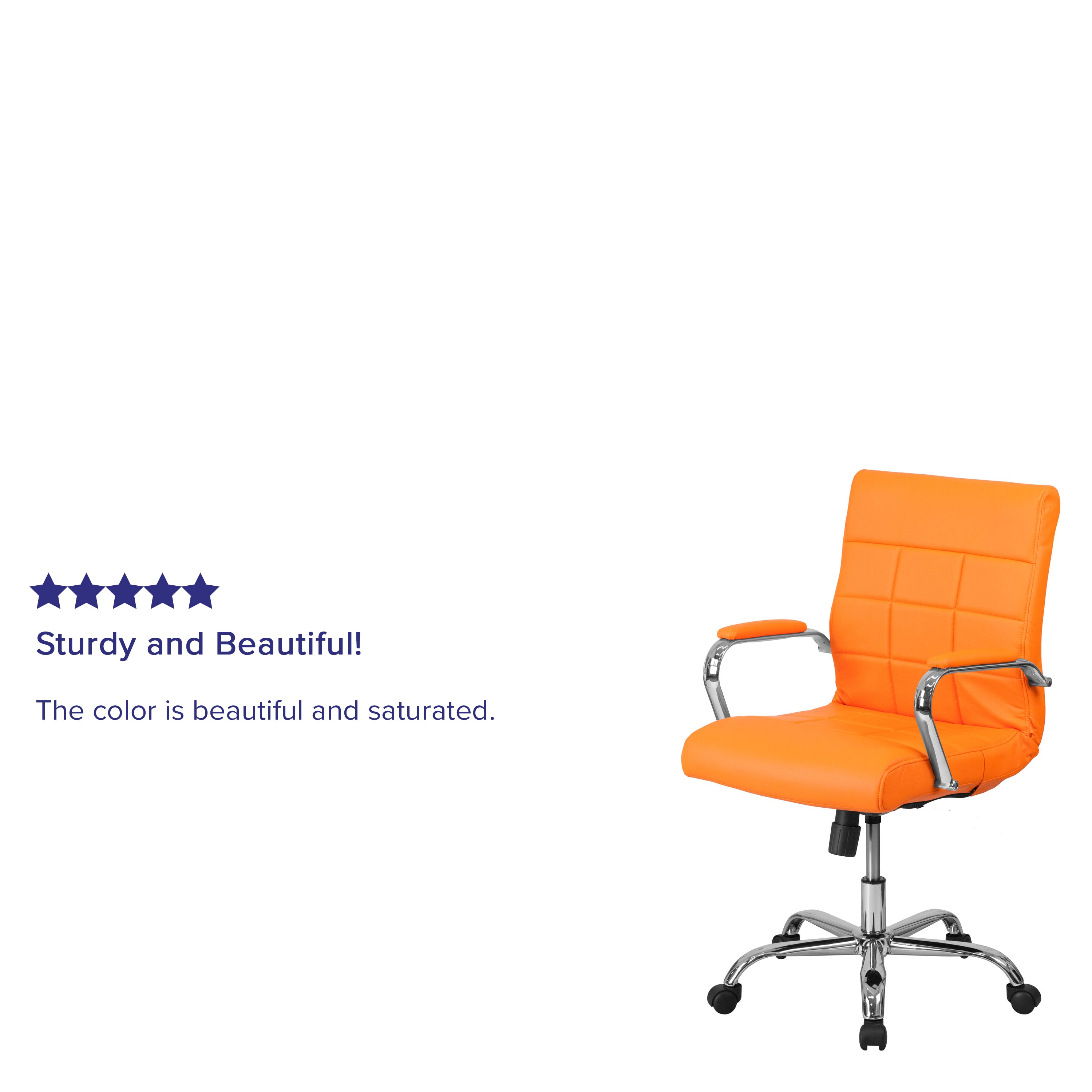 Vivian Mid-Back Orange Vinyl Executive Swivel Office Chair with Chrome Base and Arms