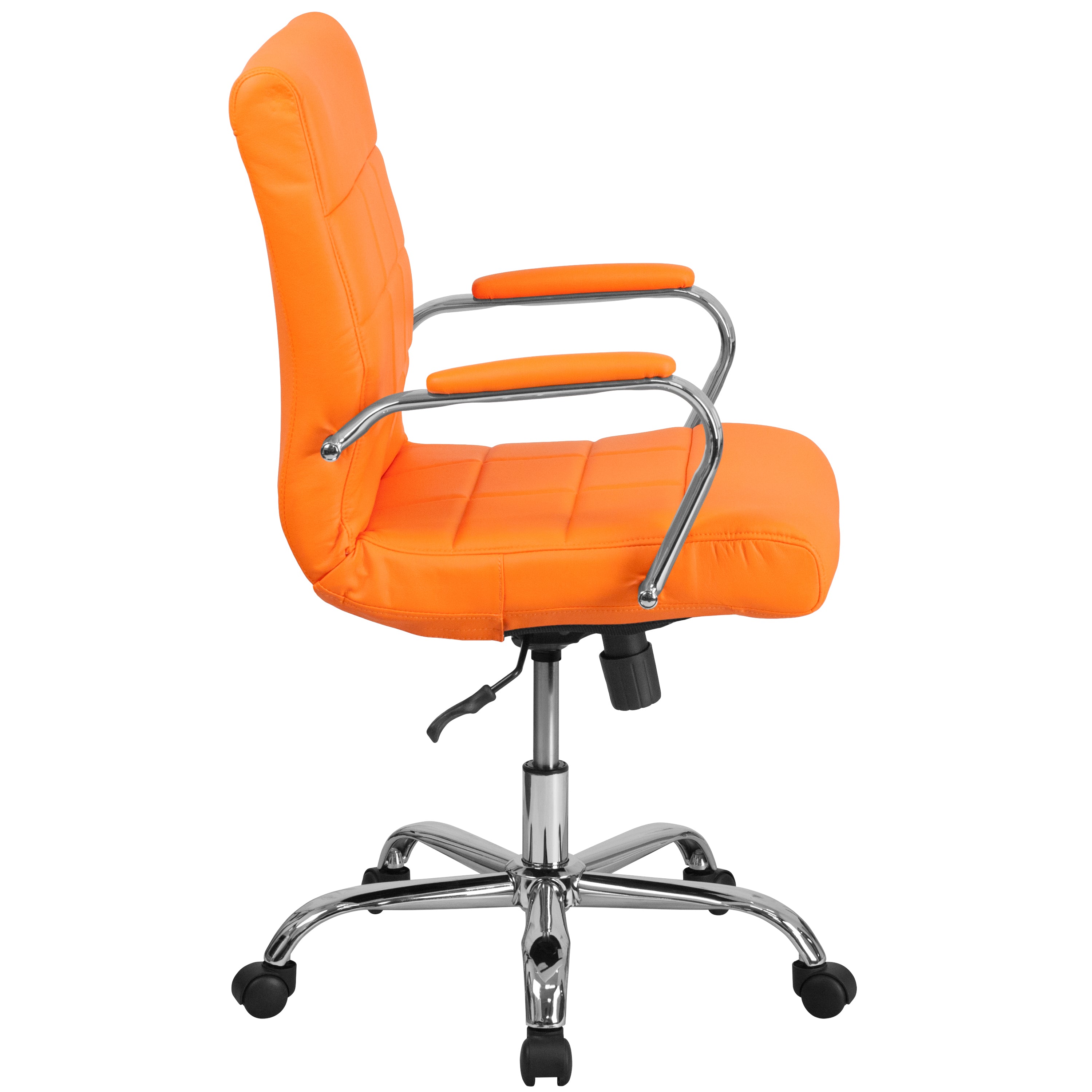 Vivian Mid-Back Orange Vinyl Executive Swivel Office Chair with Chrome Base and Arms