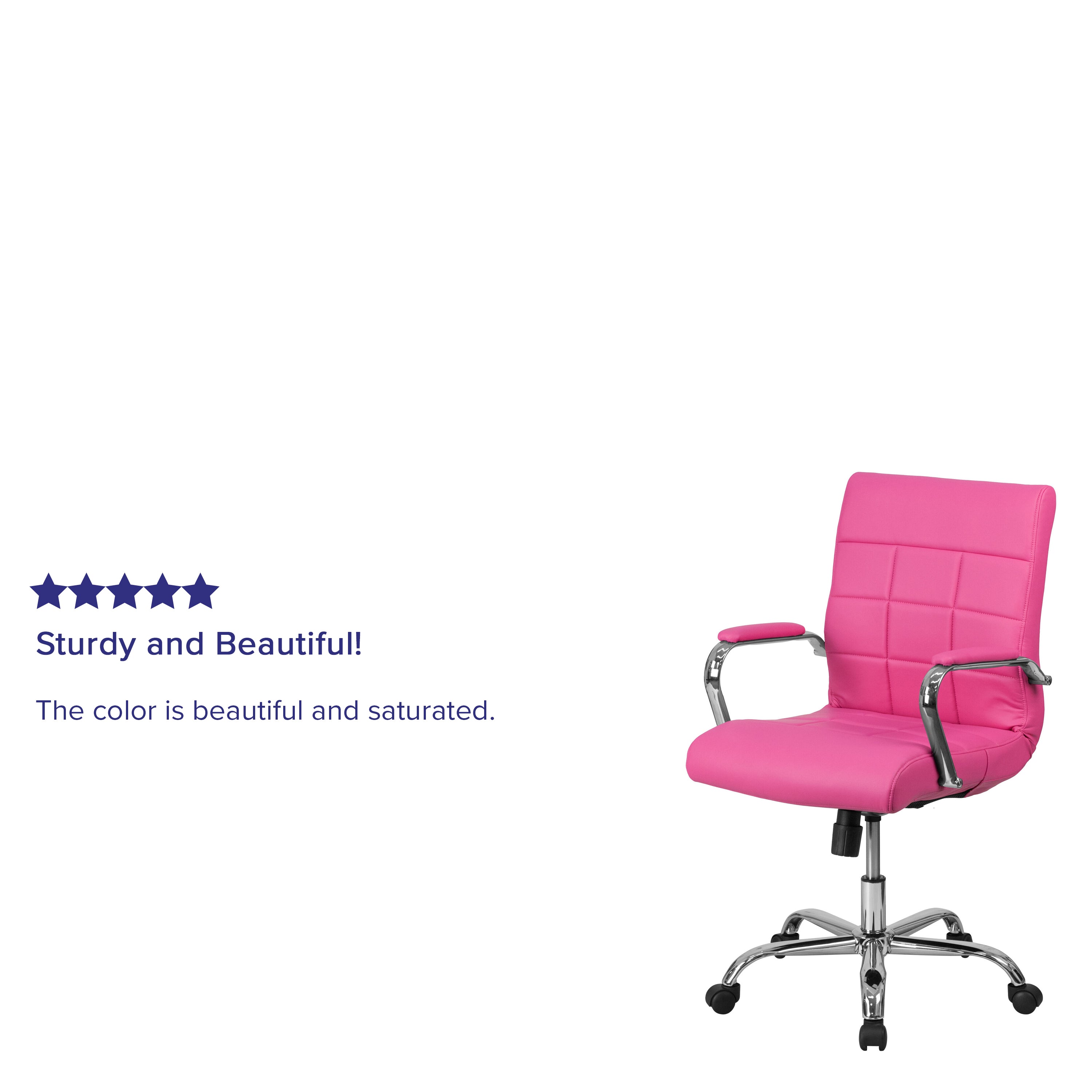 Vivian Mid-Back Pink Vinyl Executive Swivel Office Chair with Chrome Base and Arms