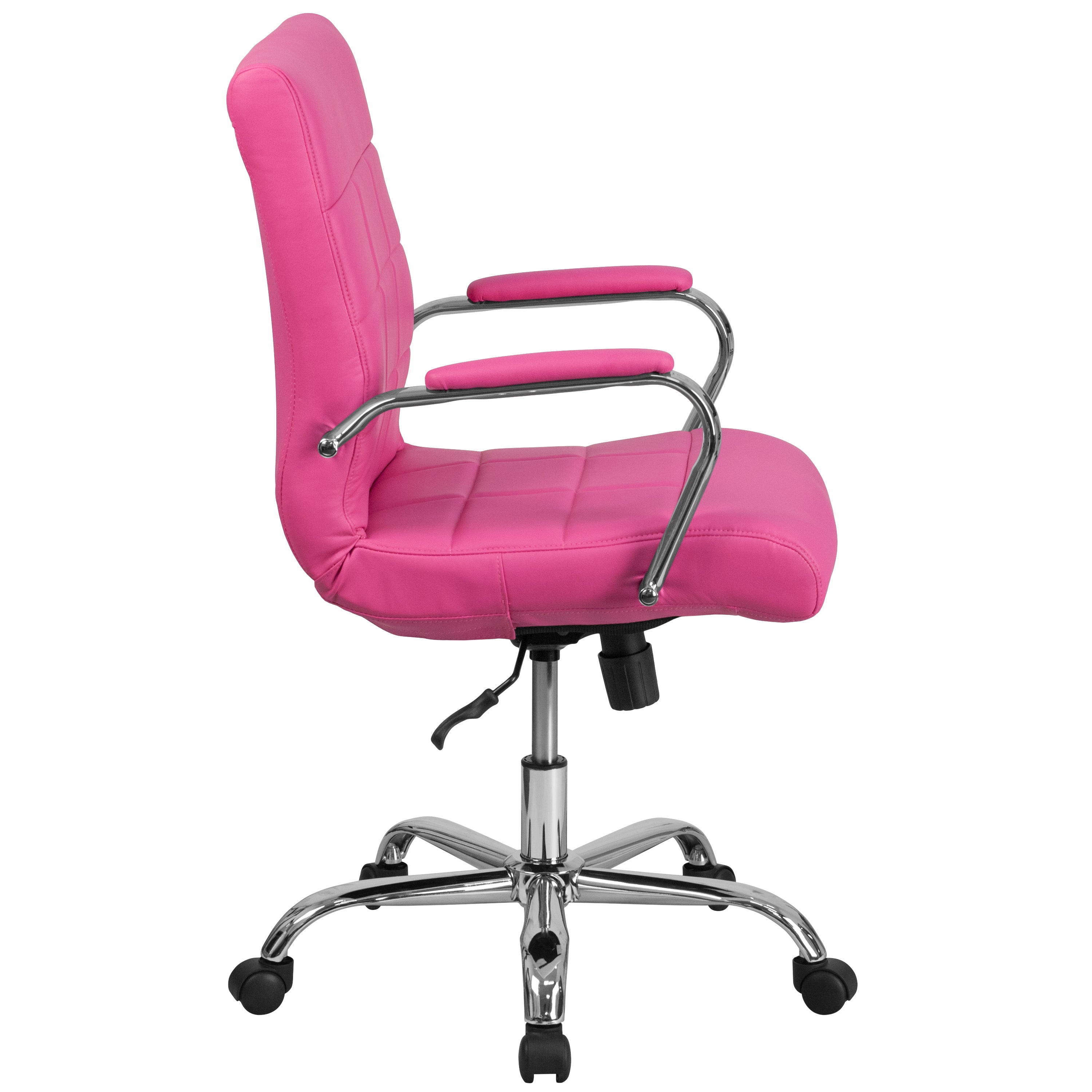 Vivian Mid-Back Pink Vinyl Executive Swivel Office Chair with Chrome Base and Arms