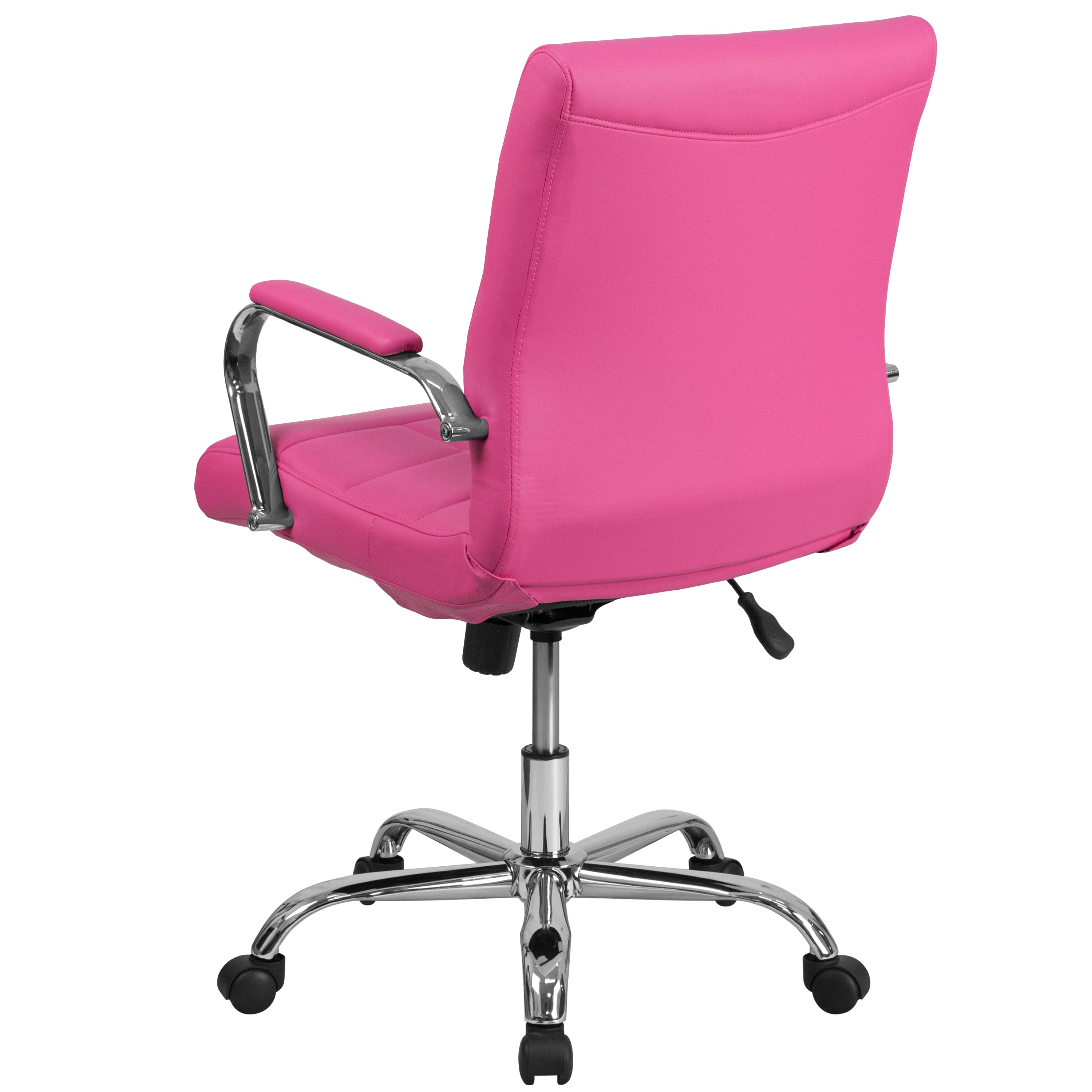 Vivian Mid-Back Pink Vinyl Executive Swivel Office Chair with Chrome Base and Arms