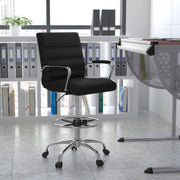 Whitney Mid-Back Black LeatherSoft Drafting Chair with Adjustable Foot Ring and Chrome Base