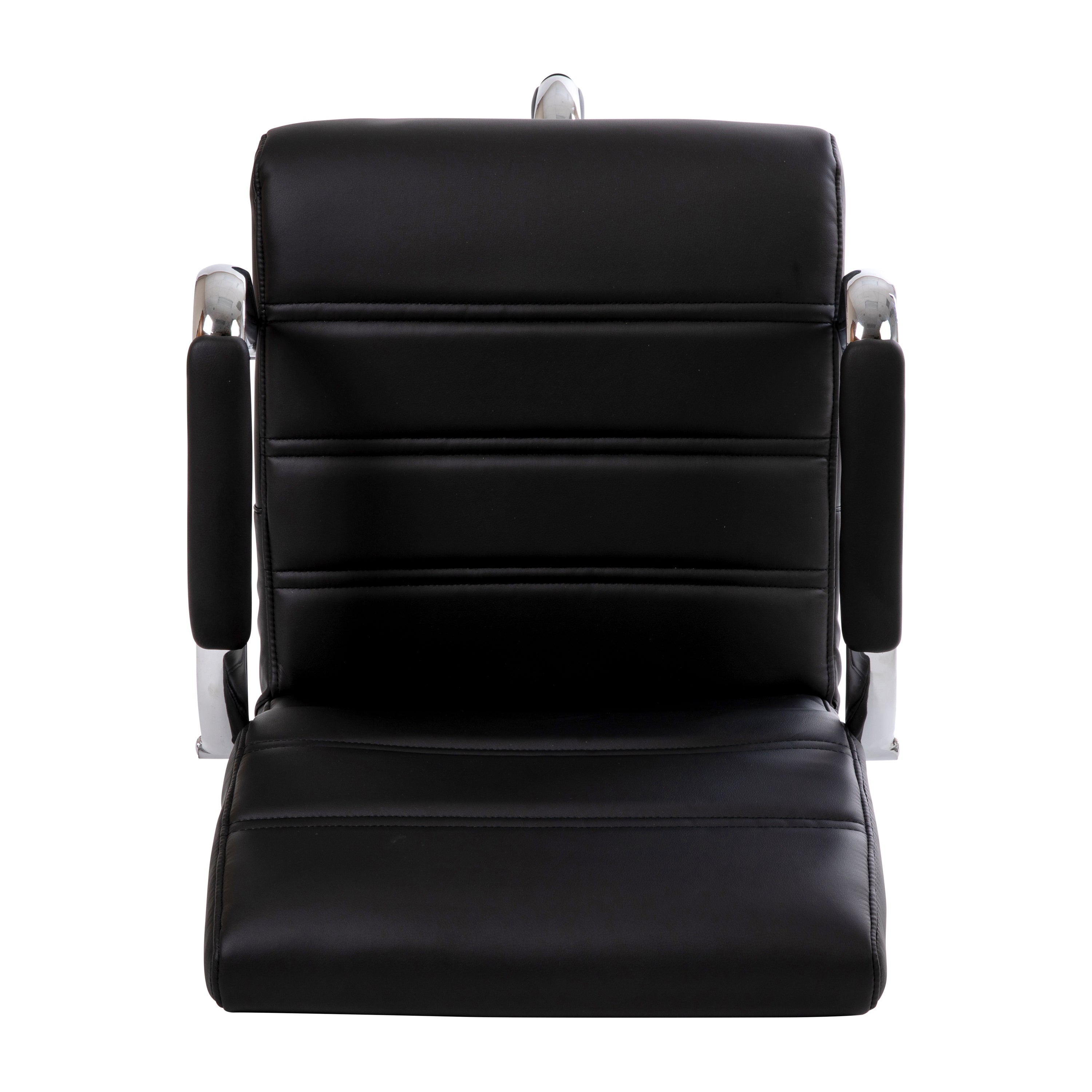 Whitney Mid-Back Black LeatherSoft Drafting Chair with Adjustable Foot Ring and Chrome Base
