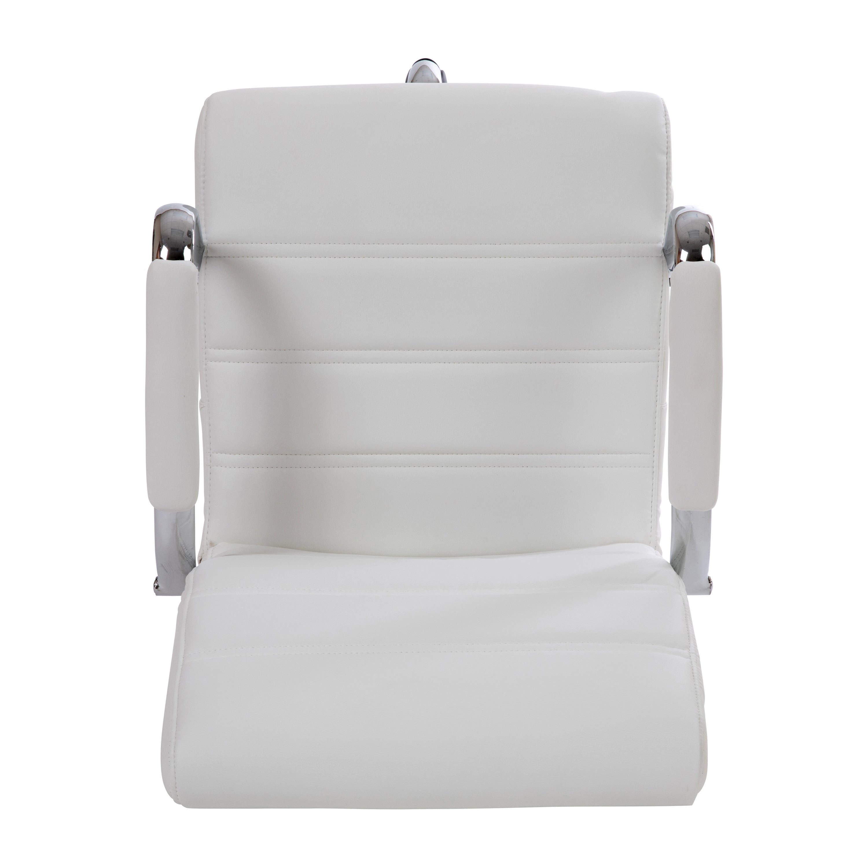 Whitney Mid-Back White LeatherSoft Drafting Chair with Adjustable Foot Ring and Chrome Base