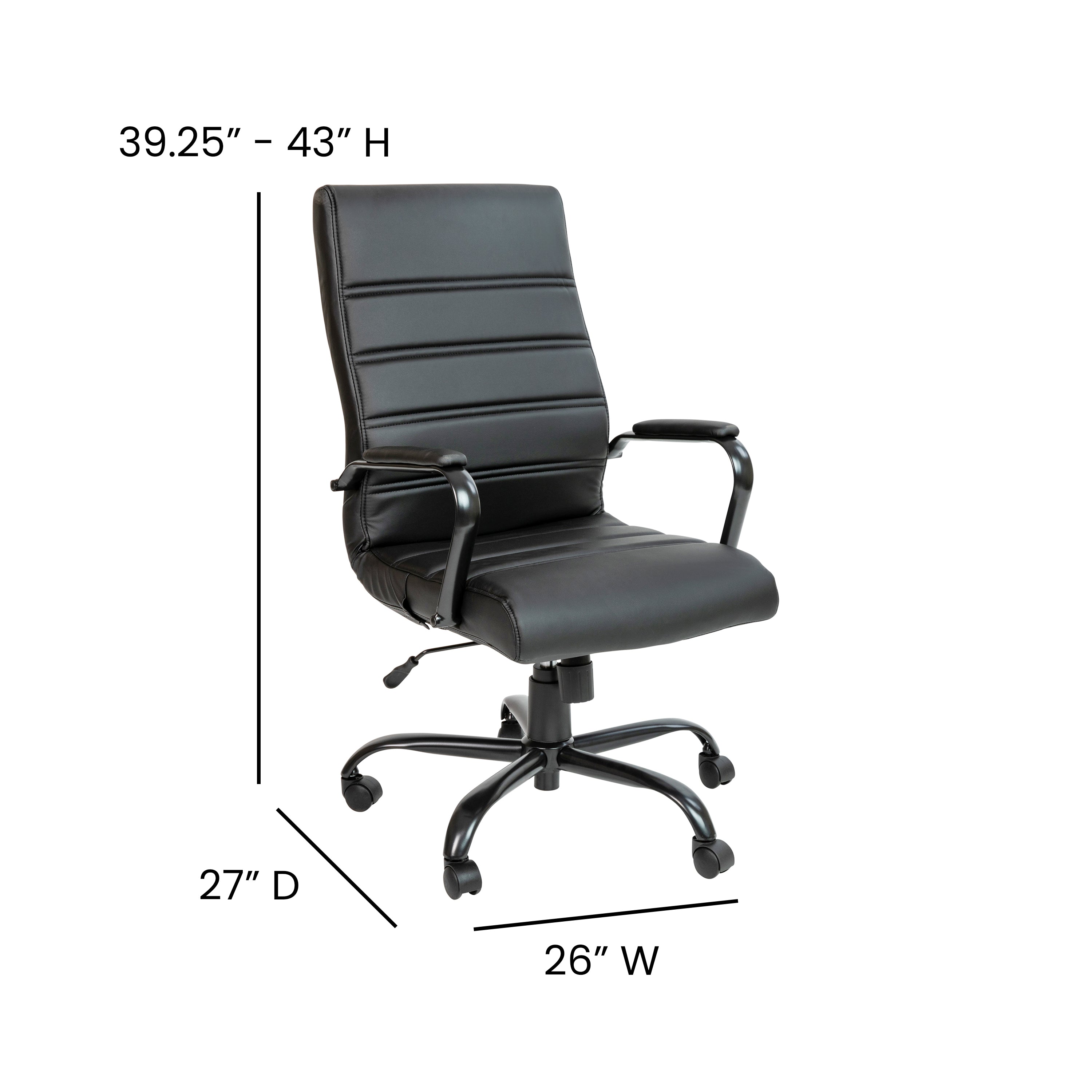 Whitney High Back Black LeatherSoft Executive Swivel Office Chair with Black Frame and Arms
