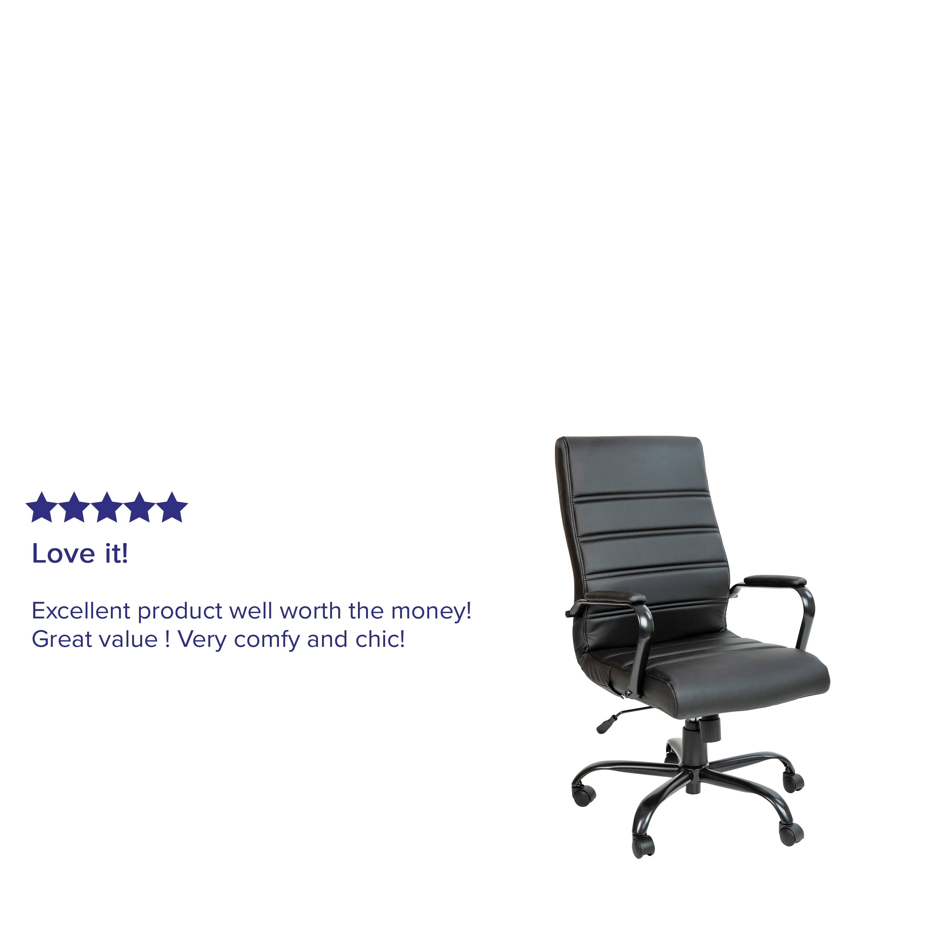 Whitney High Back Black LeatherSoft Executive Swivel Office Chair with Black Frame and Arms