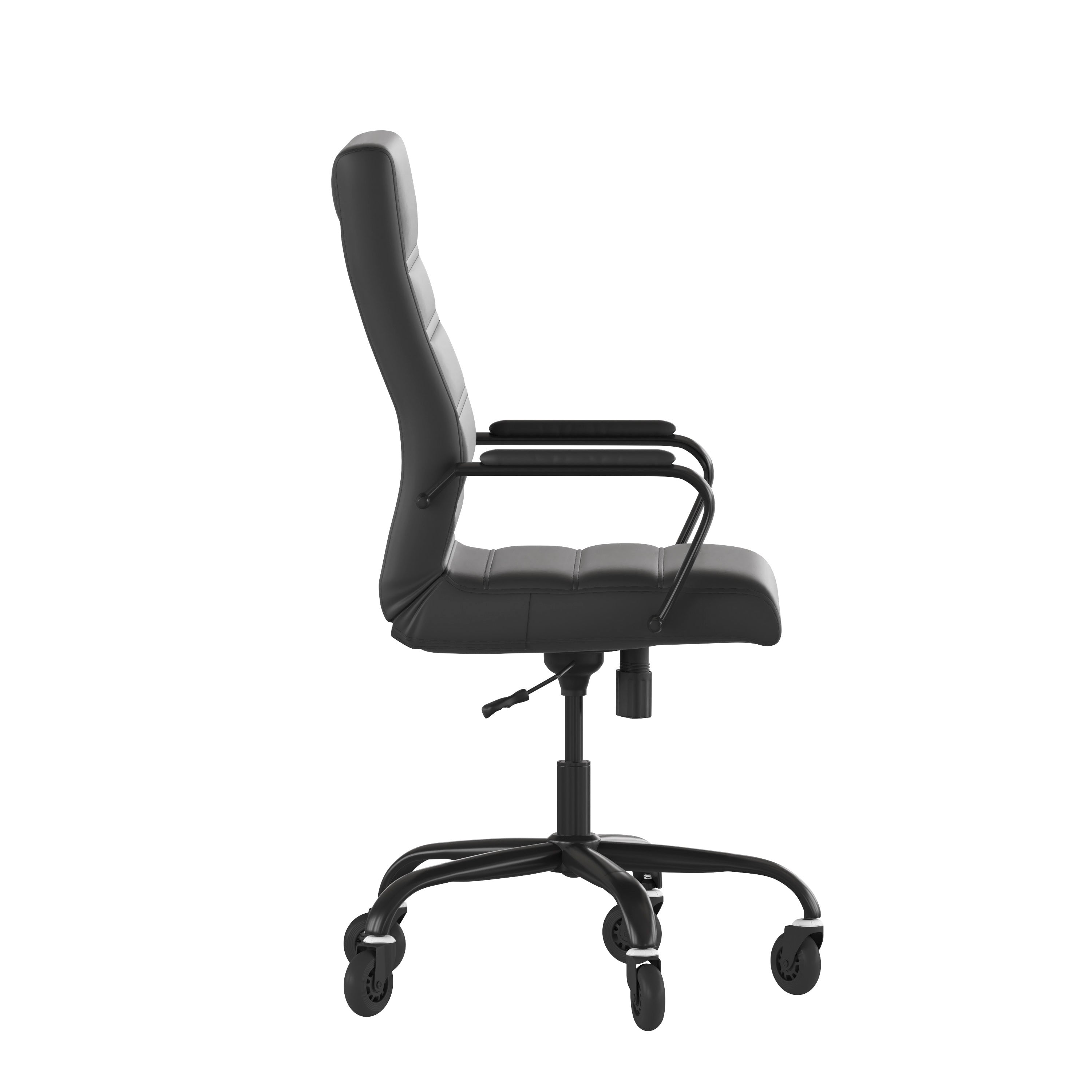 Whitney High Back Black LeatherSoft Executive Swivel Office Chair with Black Frame, Arms, and Transparent Roller Wheels