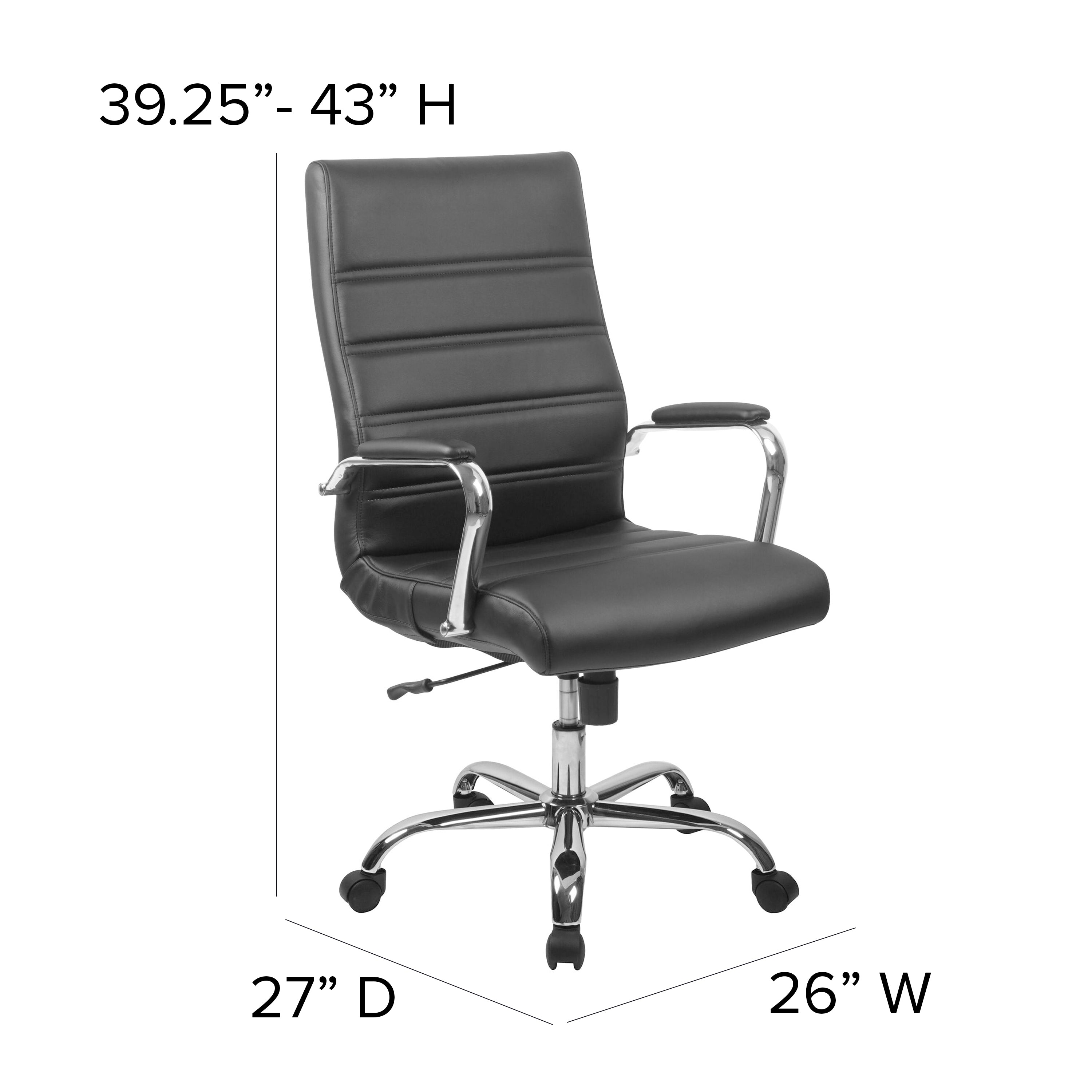 Whitney High Back Black LeatherSoft Executive Swivel Office Chair with Chrome Frame and Arms