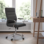 Whitney High Back Black LeatherSoft Executive Swivel Office Chair with Chrome Frame and Arms