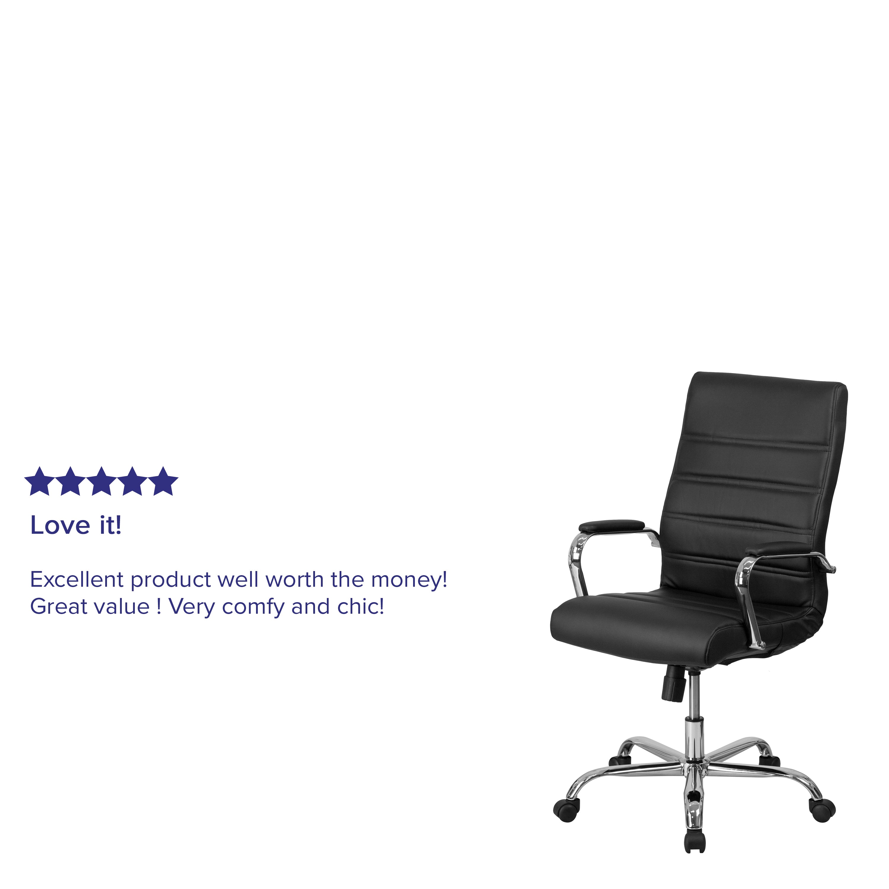 Whitney High Back Black LeatherSoft Executive Swivel Office Chair with Chrome Frame and Arms