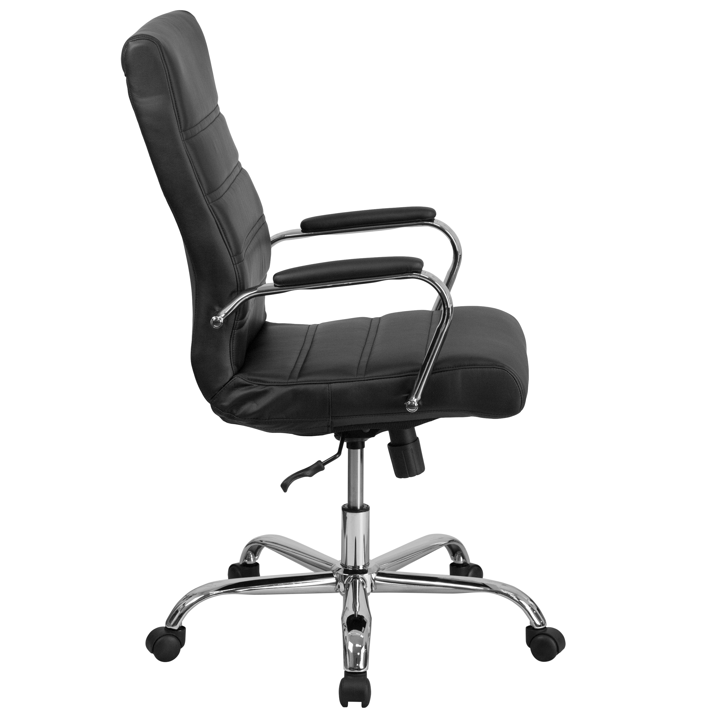 Whitney High Back Black LeatherSoft Executive Swivel Office Chair with Chrome Frame and Arms