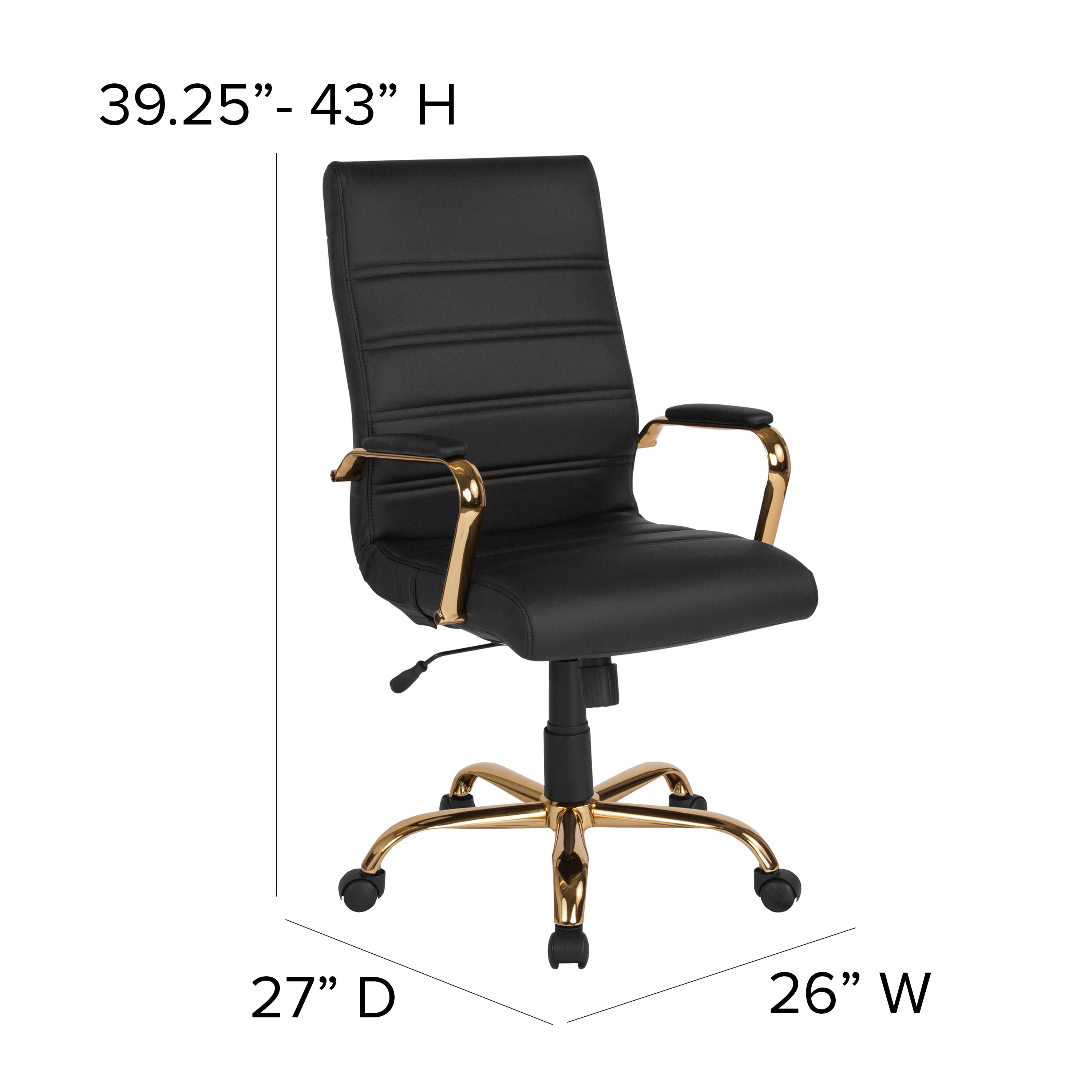 Whitney High Back Black LeatherSoft Executive Swivel Office Chair with Gold Frame and Arms